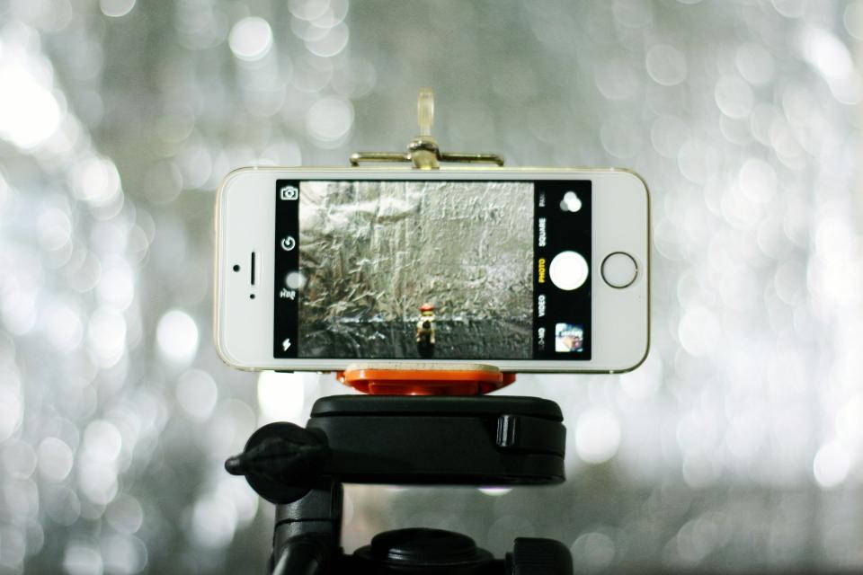 iPhone, tripod, snowy forest, SD Desktop Wallpaper