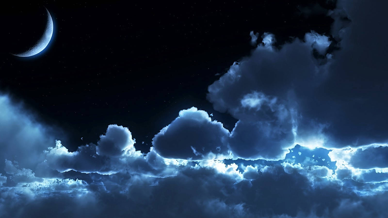 Night Clouds, crescent moon, dramatic night sky, HD Desktop Wallpaper