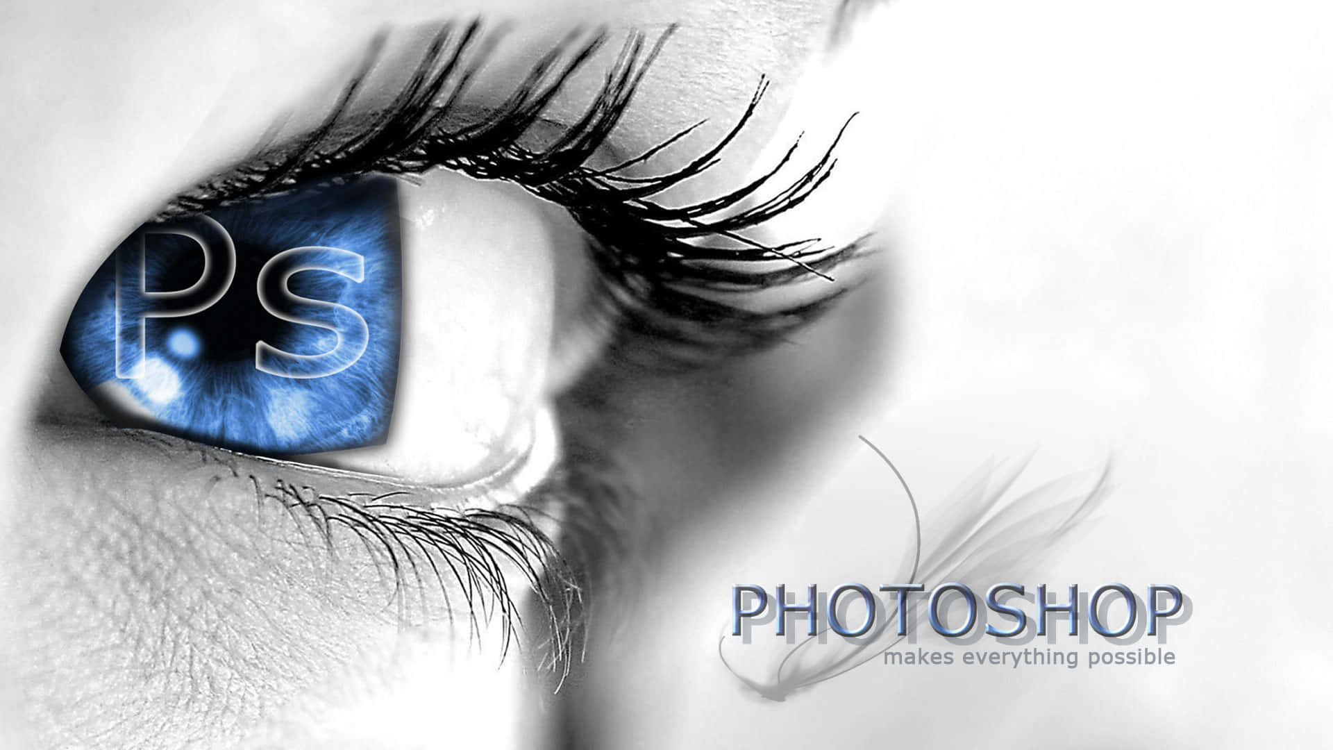 Photoshop logo, blue iris, human eye, Full HD Desktop Wallpaper