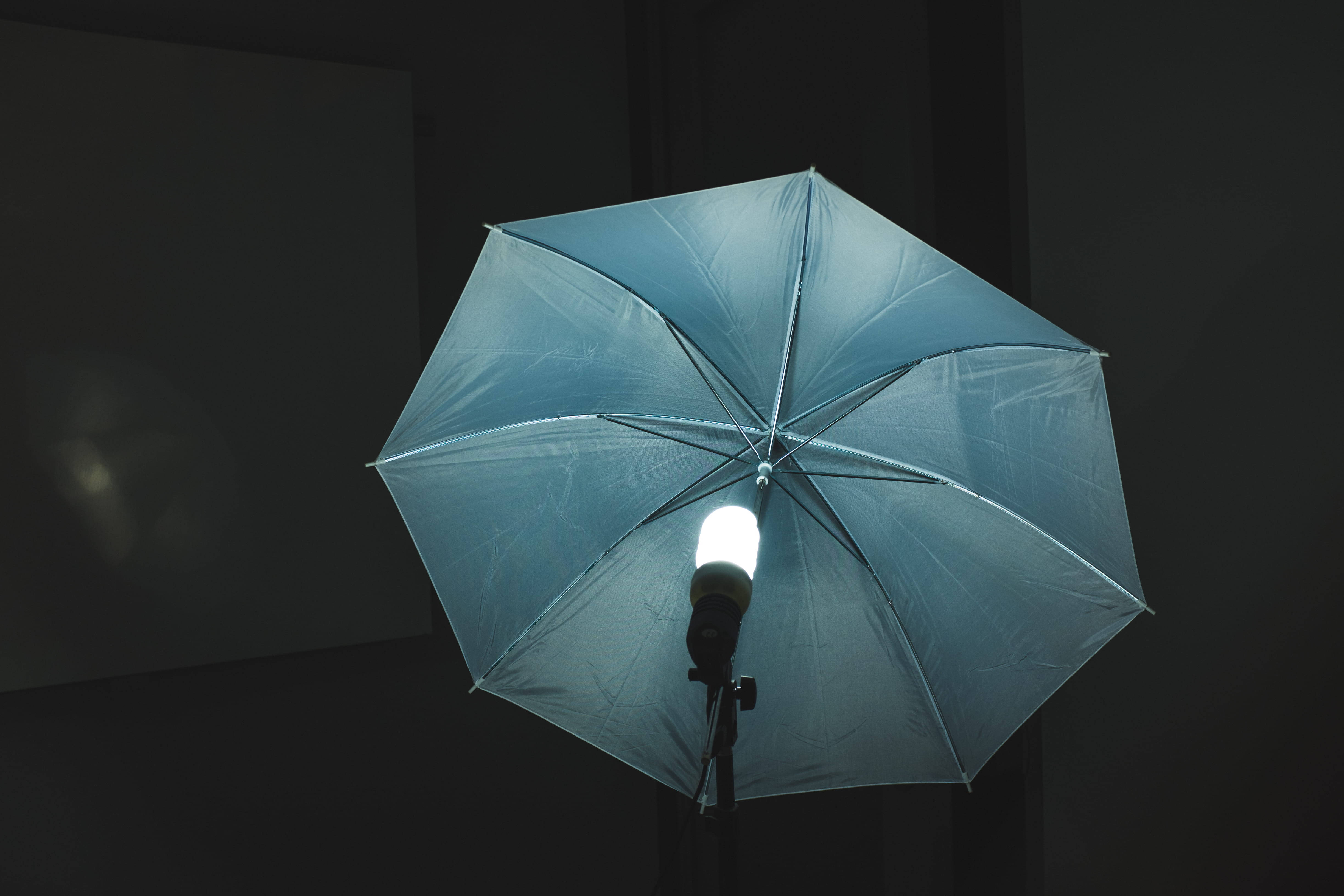 Photography Studio Umbrella Light, translucent blue umbrella, studio light, 4K Desktop Wallpaper
