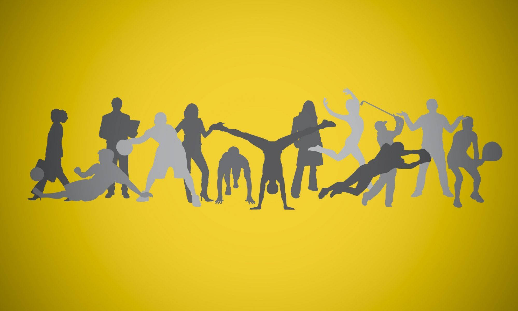 Physical Education, yellow, silhouettes, Full HD Desktop Wallpaper