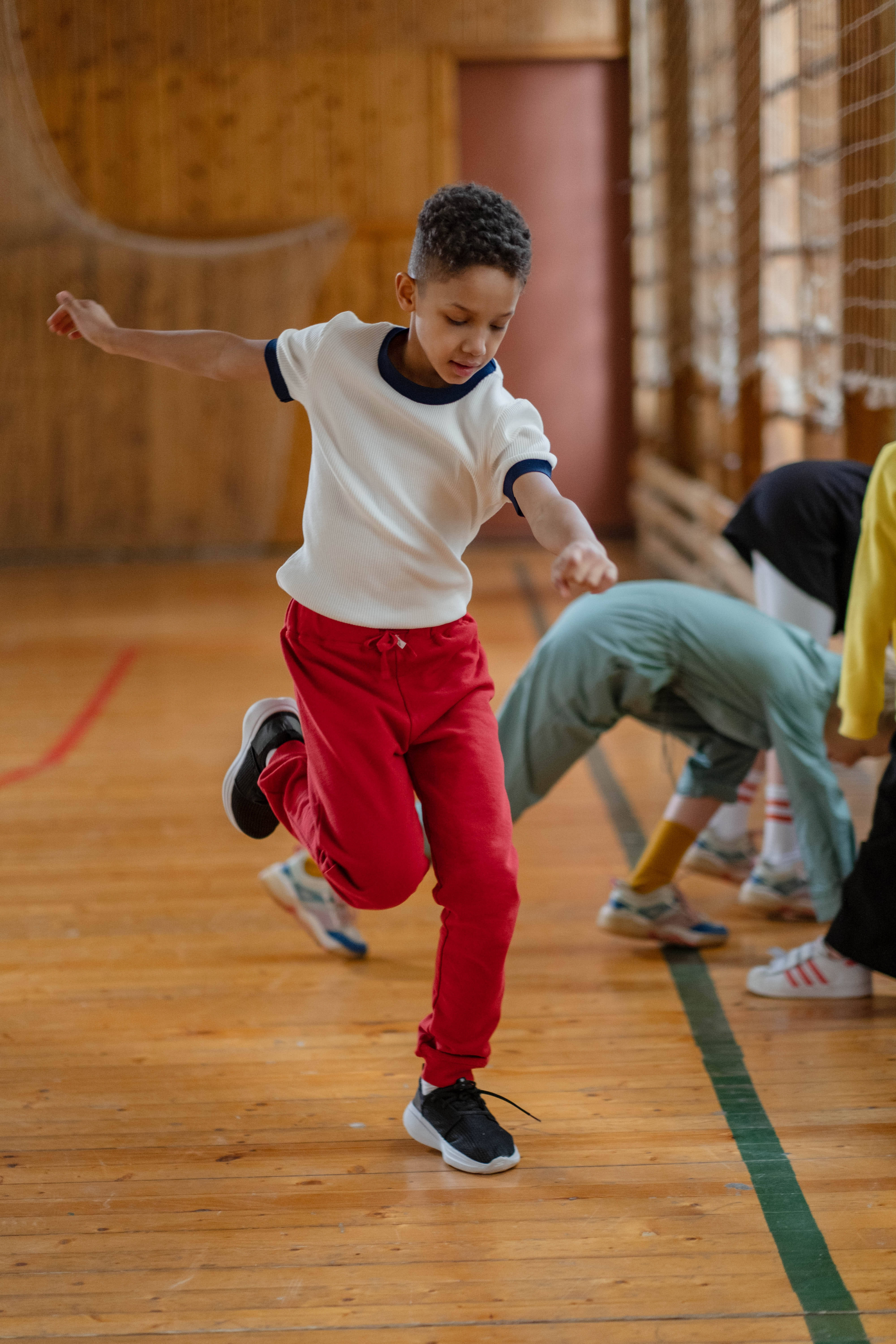 Physical Education, red pants, wooden gym floor, 5K Phone Wallpaper