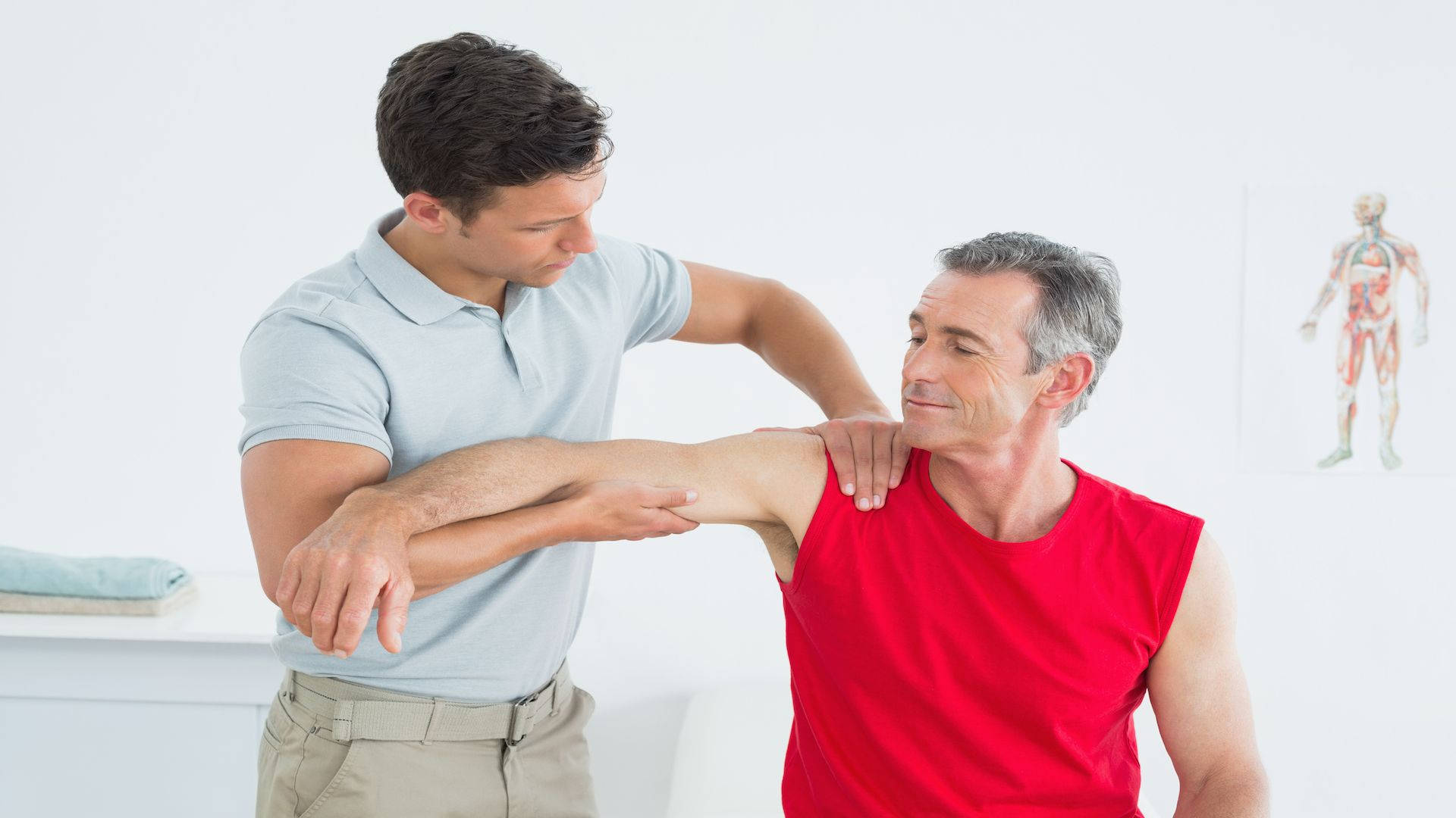 physical therapist, light blue shirt, older man, Full HD Desktop Wallpaper