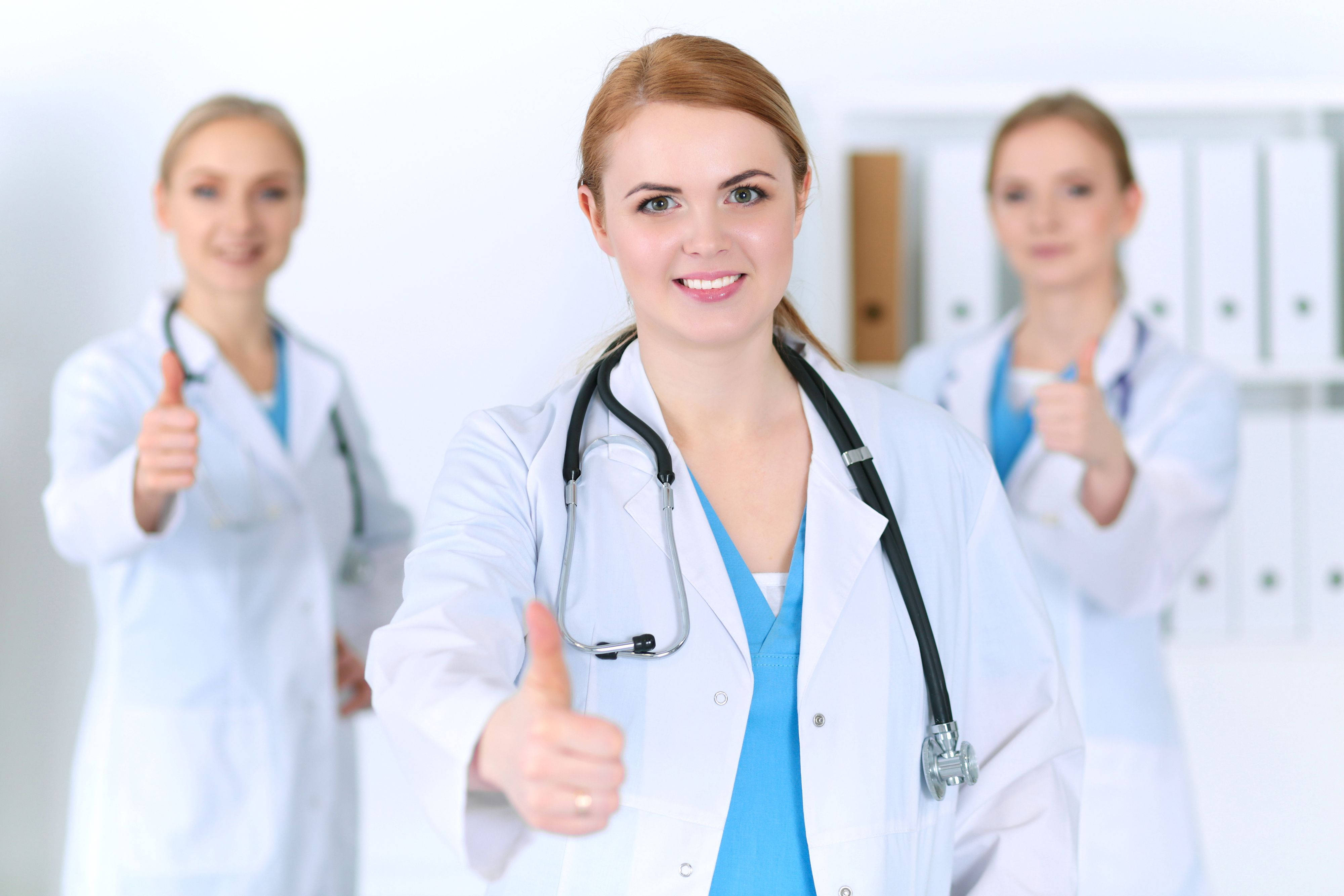female doctors, white coats, bright clinical setting, 4K Desktop Wallpaper