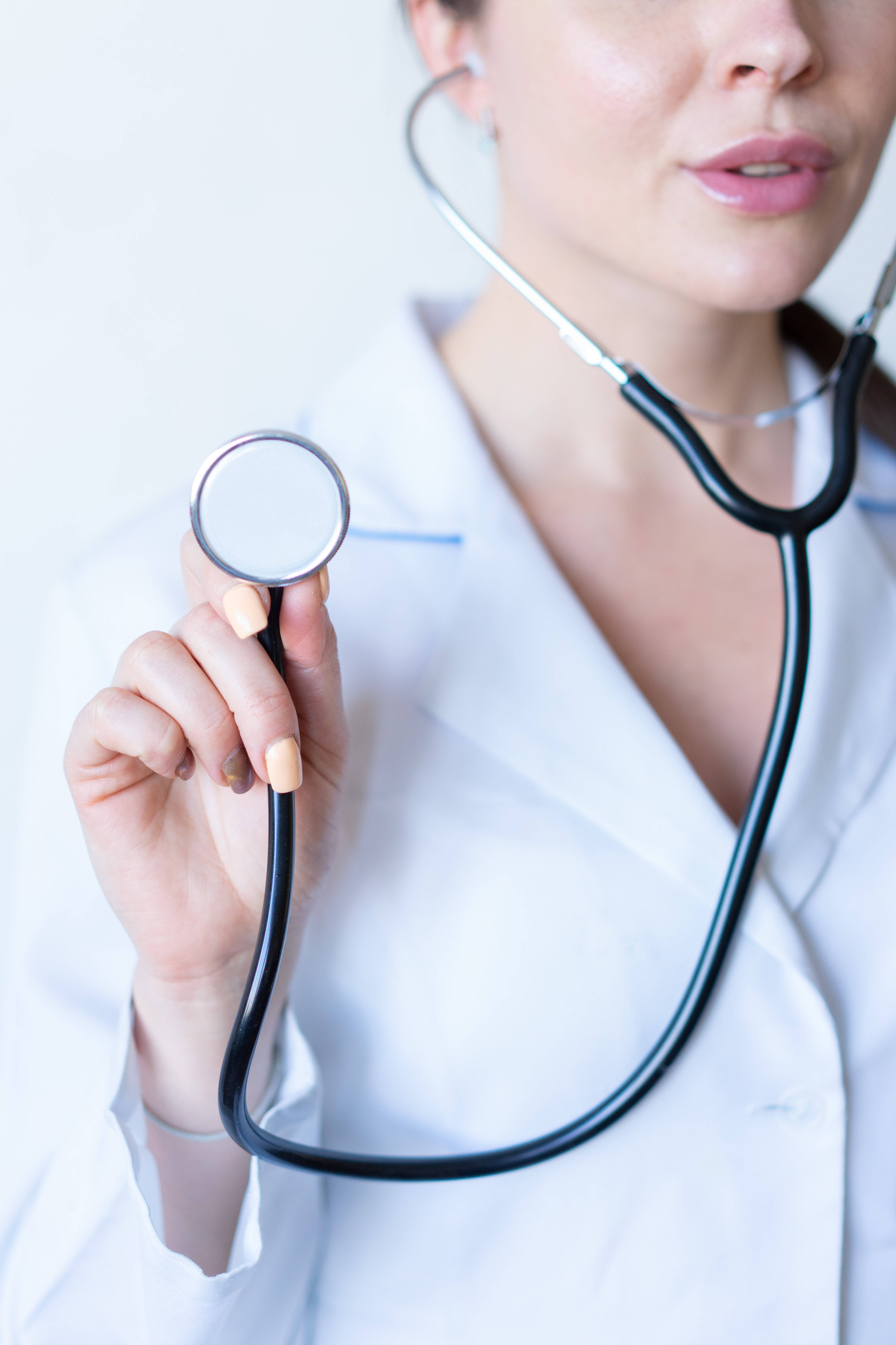 professional physician stethoscope, female doctor, white coat, 5K Phone Wallpaper