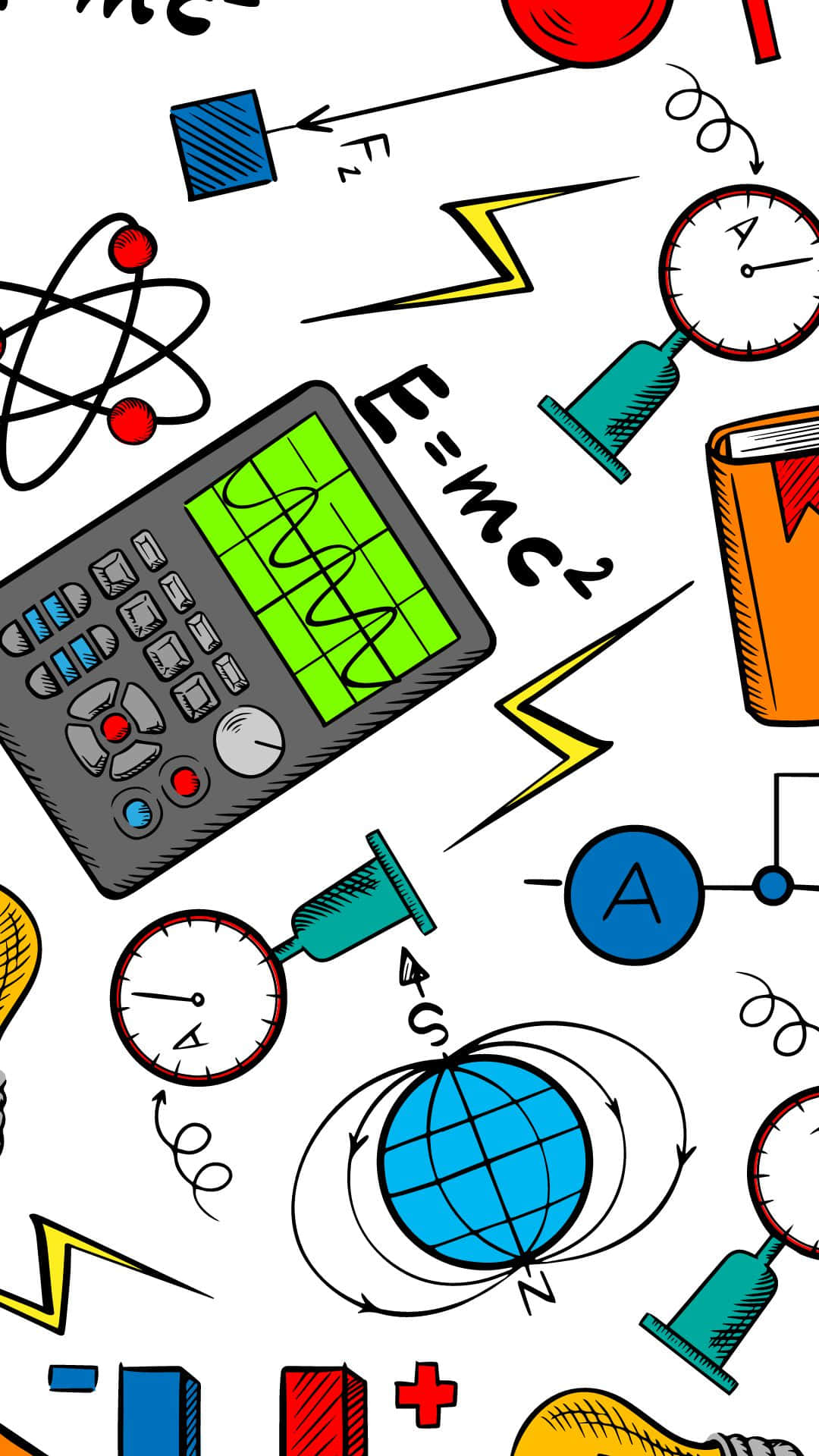E=MC2, atomic models, calculators, Full HD Phone Wallpaper