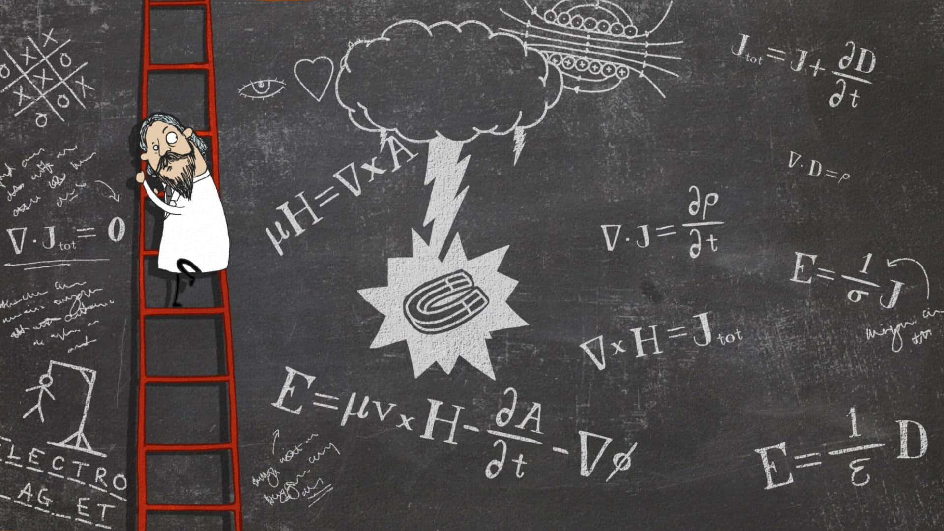 chalkboard, physics equations, red ladder, Full HD Desktop Wallpaper