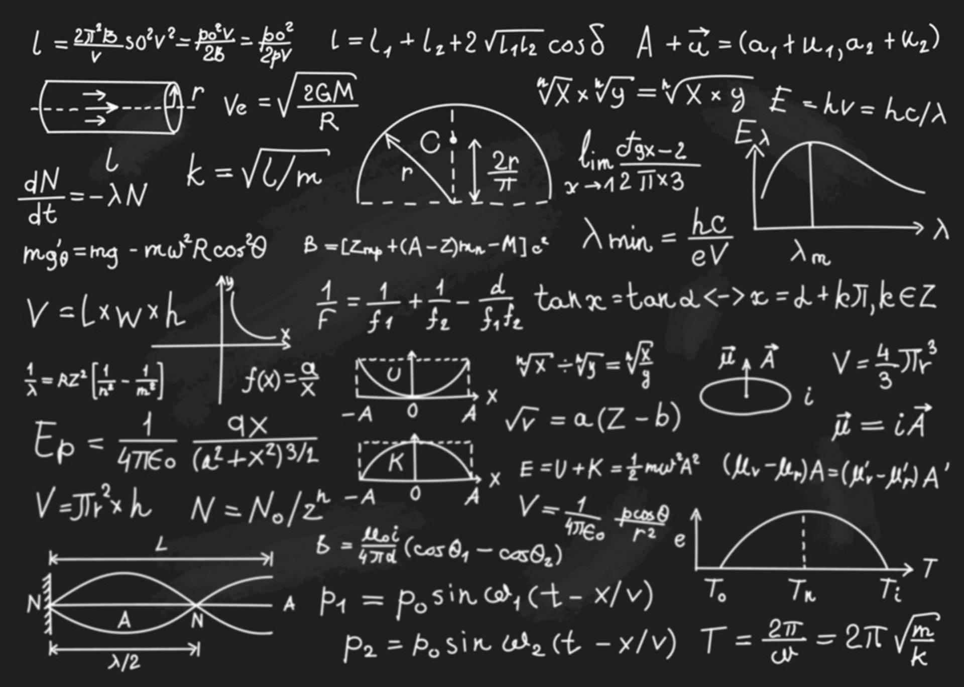 chalkboard, physics equations, math equations, Full HD Desktop Wallpaper