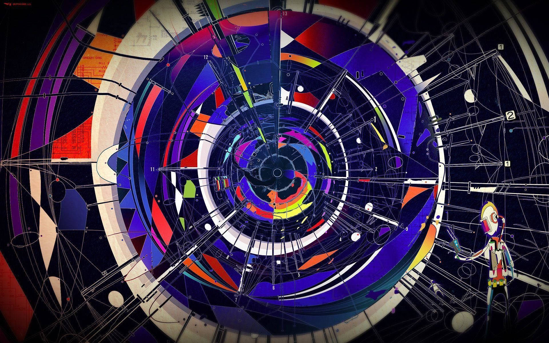 theoretical physics, abstract collider, swirling cosmic clock, Full HD Desktop Wallpaper