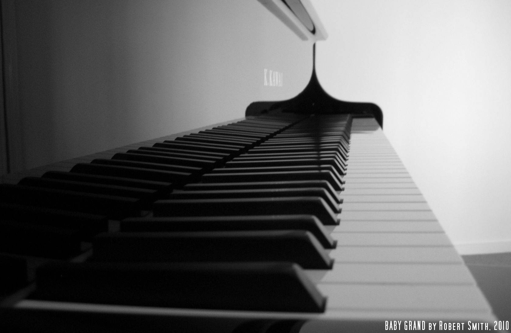 grand piano, keyboard, black and white shot, HD Desktop Wallpaper