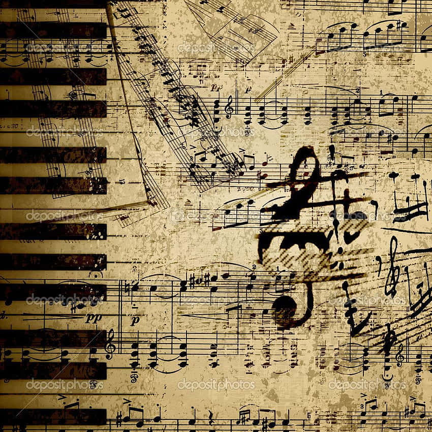 piano keyboard, music notes, treble clef, SD Desktop Wallpaper