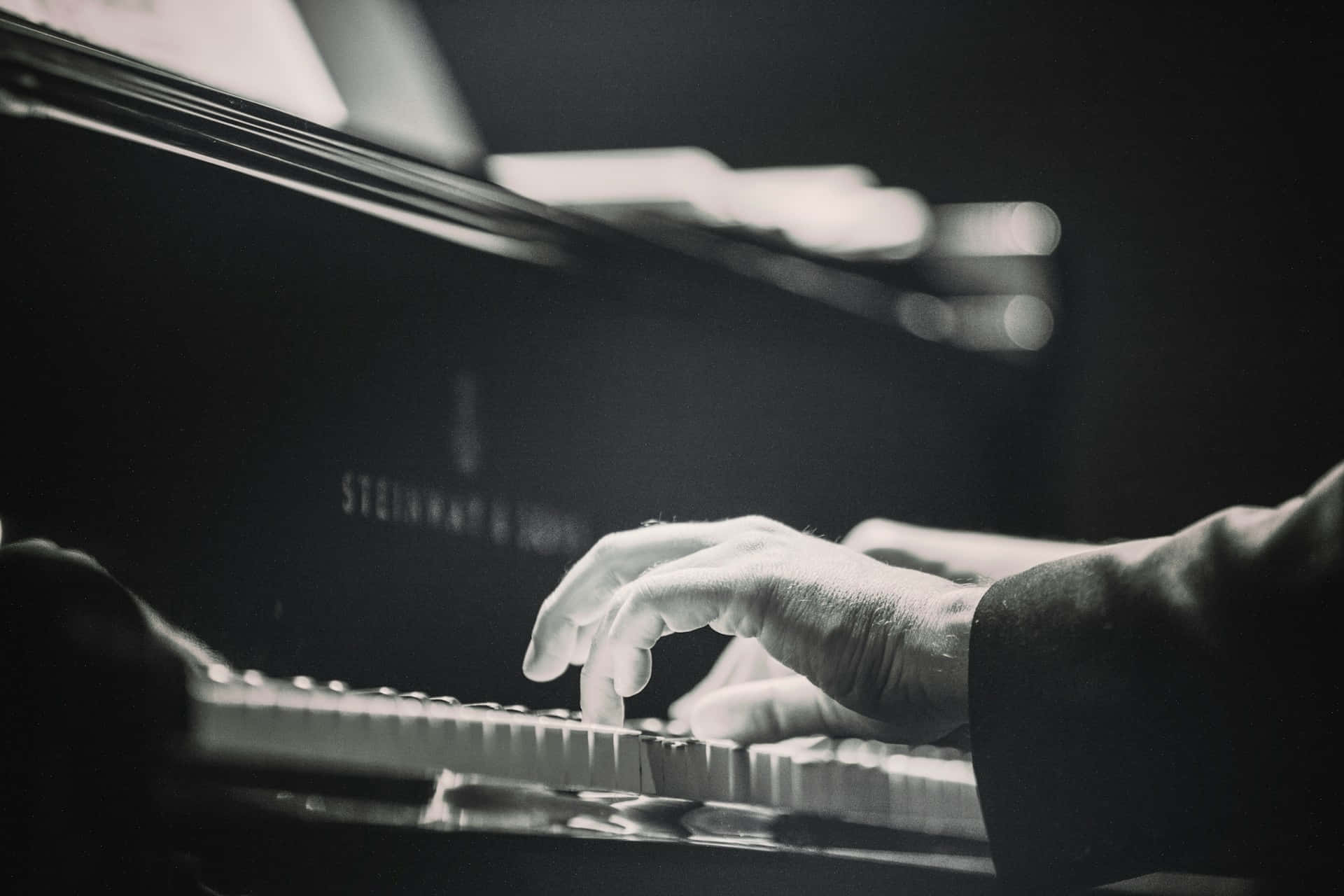 grand piano, black and white lighting, hands playing, Full HD Desktop Wallpaper
