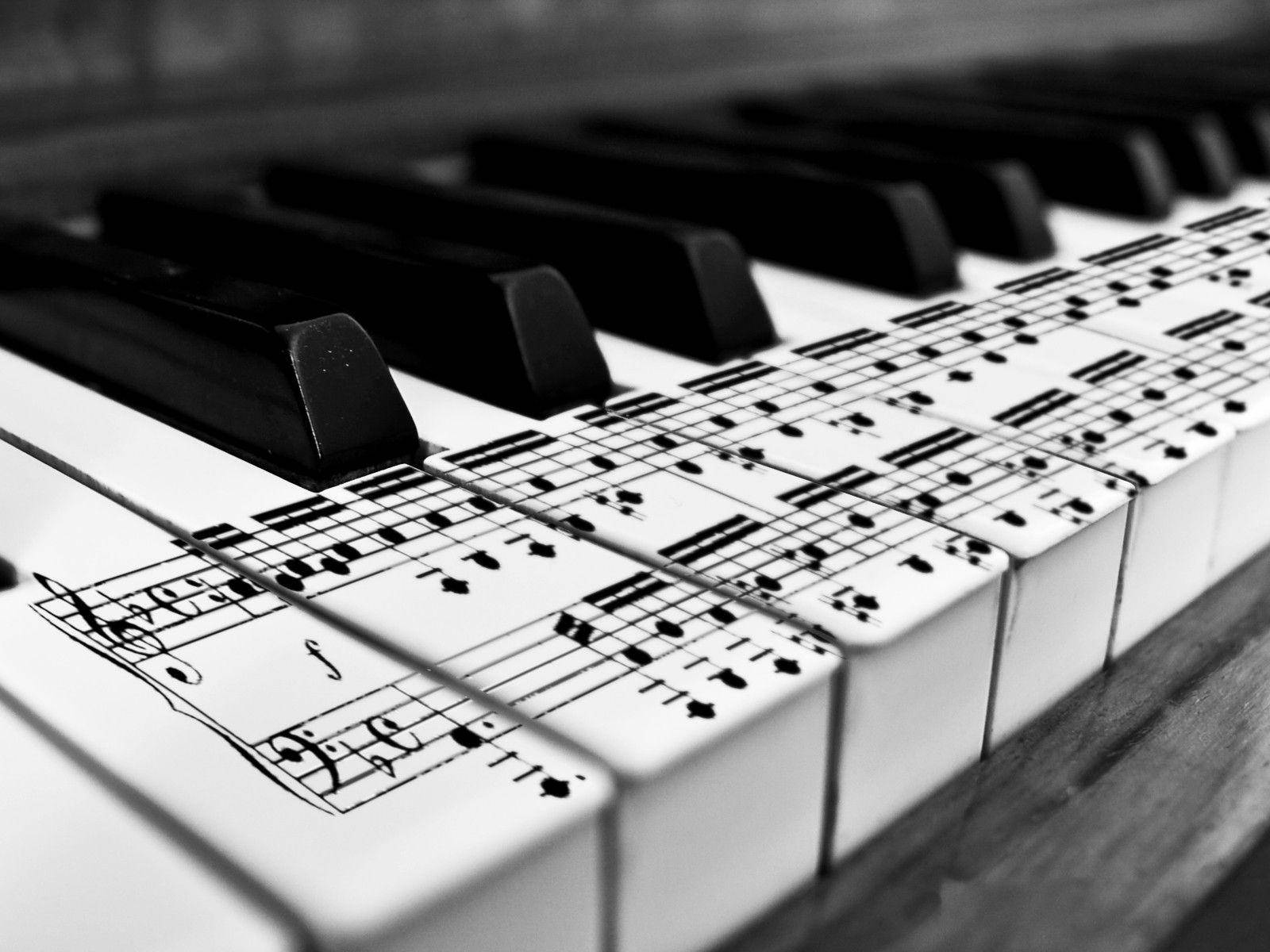 piano keys, black and white, musical notation, HD Desktop Wallpaper