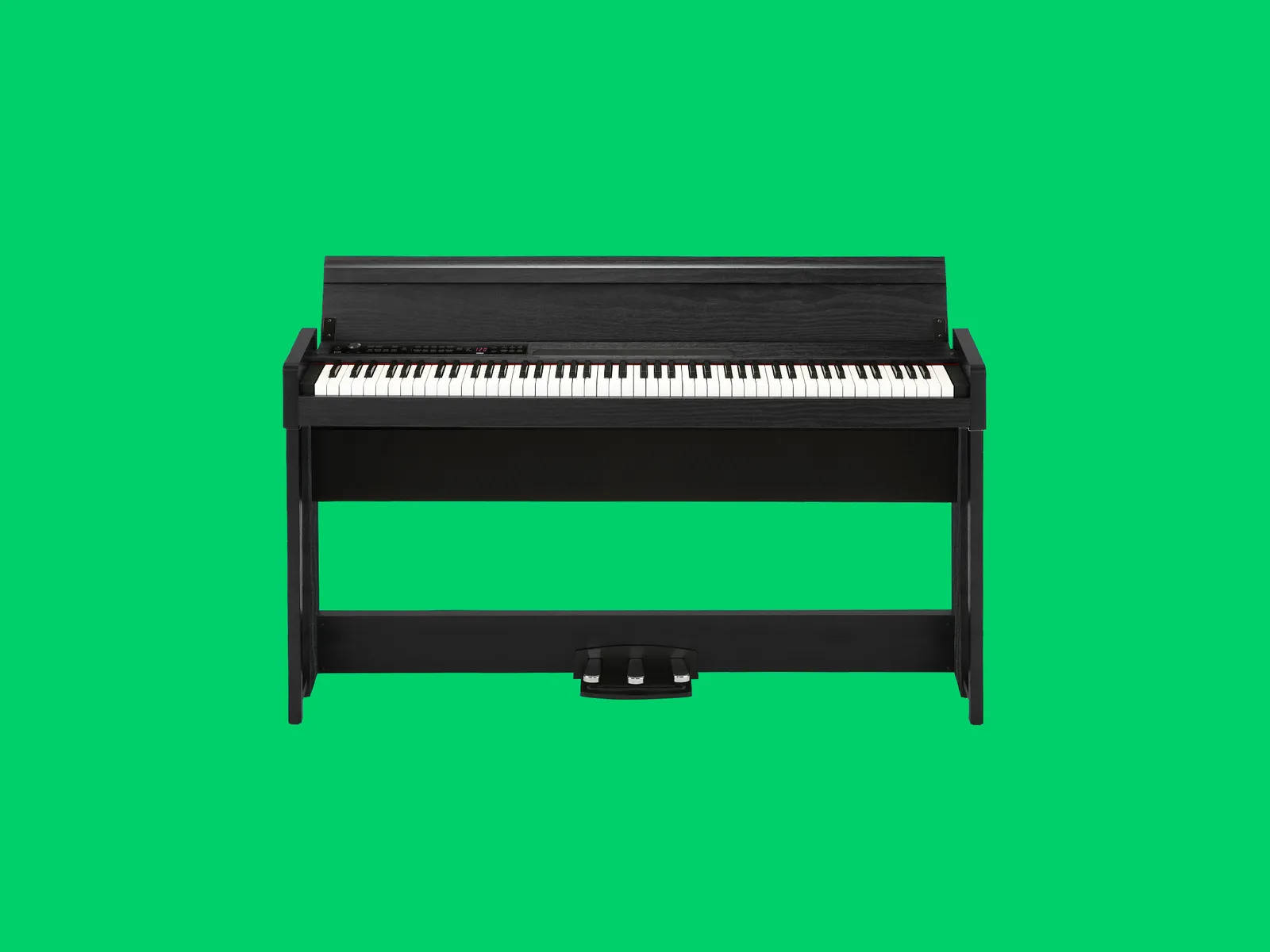 sleek black digital piano, white keys, vibrant green screen background, HD Desktop Wallpaper