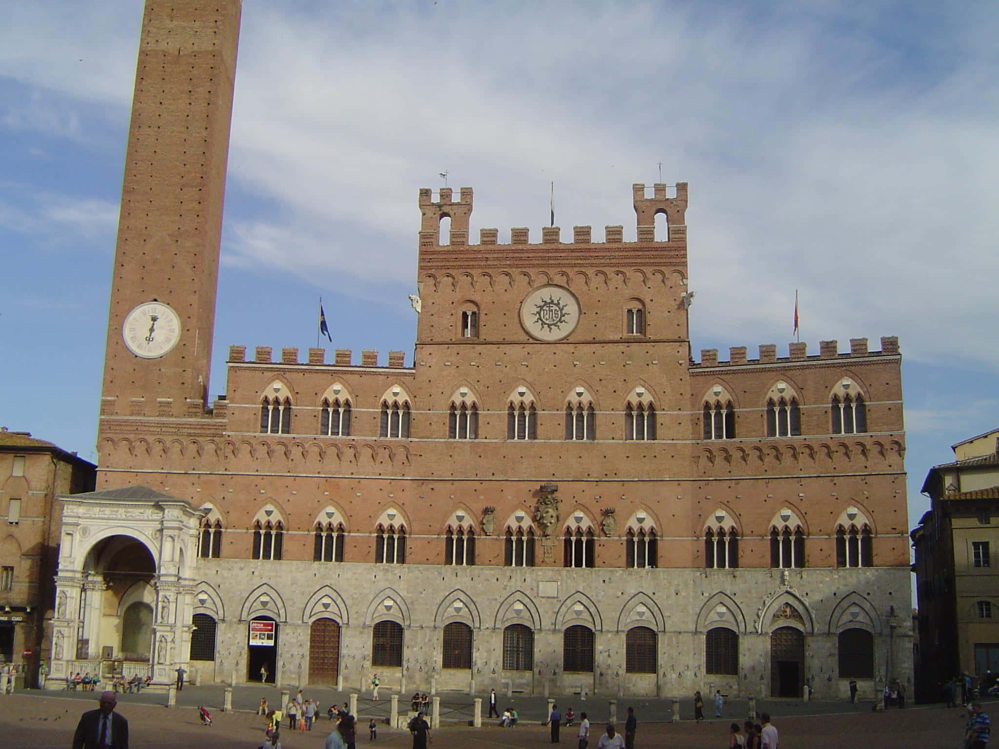 Piazza Del Campo, historic brick palace, tall clock tower, Full HD Desktop Wallpaper