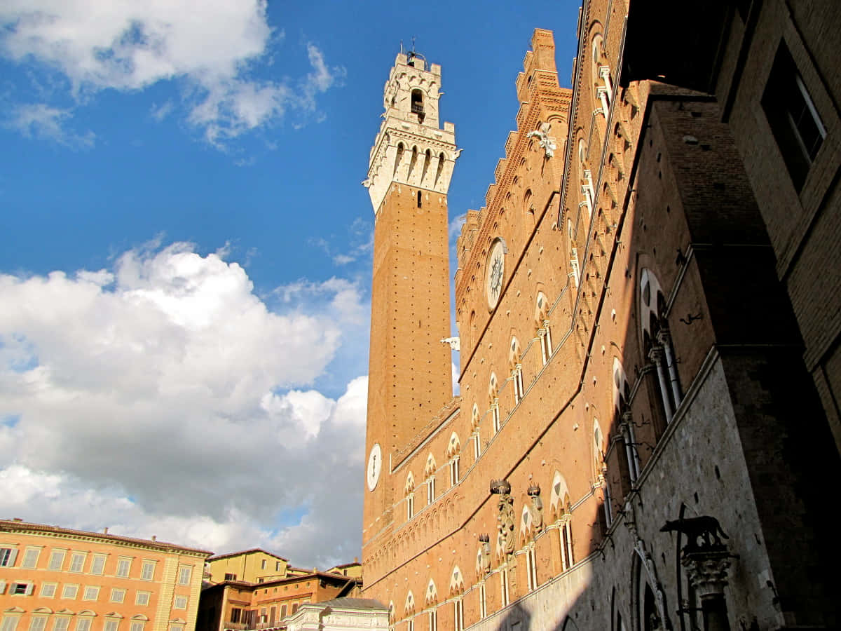 Piazza Del Campo, brick tower, white stone accents, SD Desktop Wallpaper