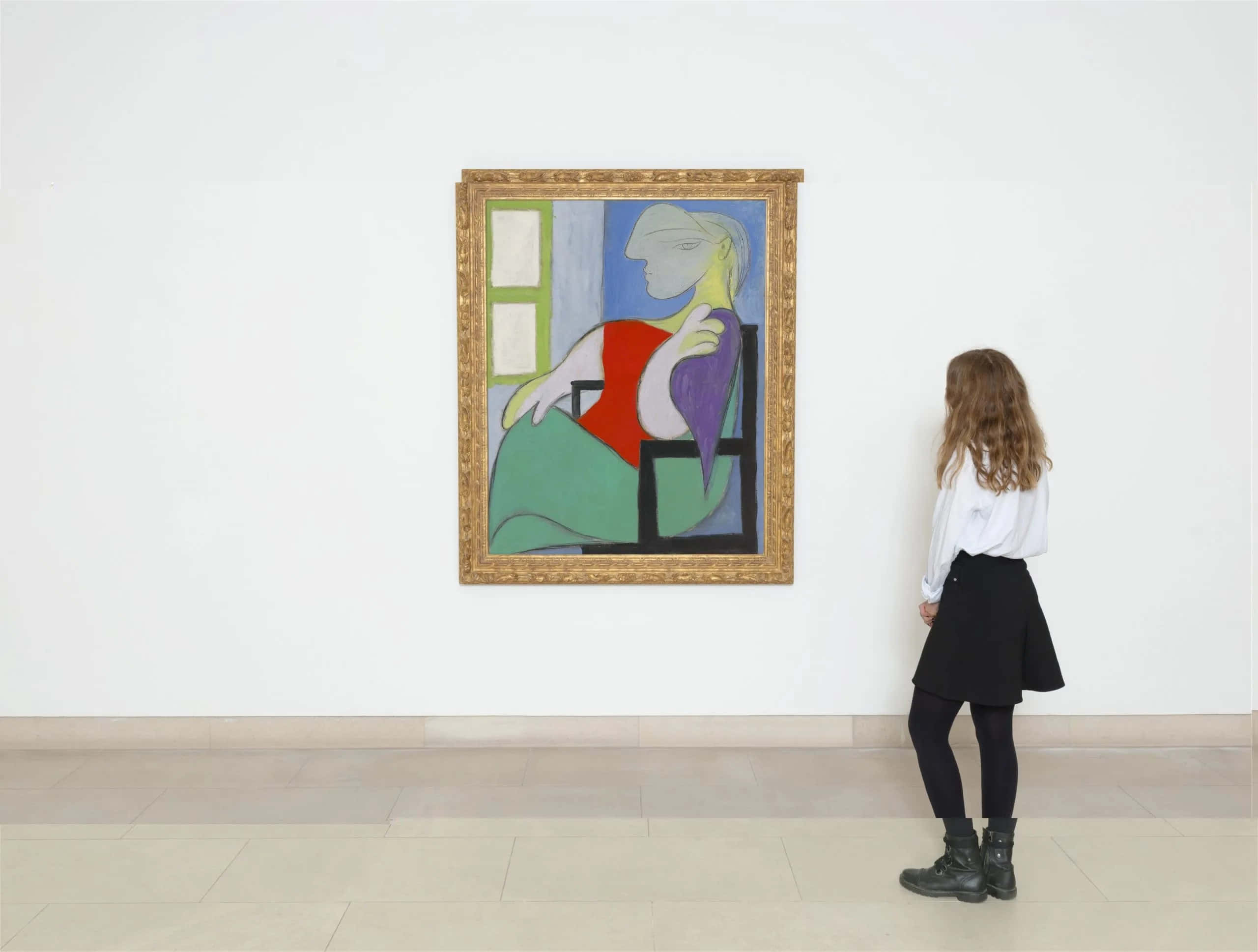 Picasso, cubist painting, minimalist gallery space, 2K Desktop Wallpaper