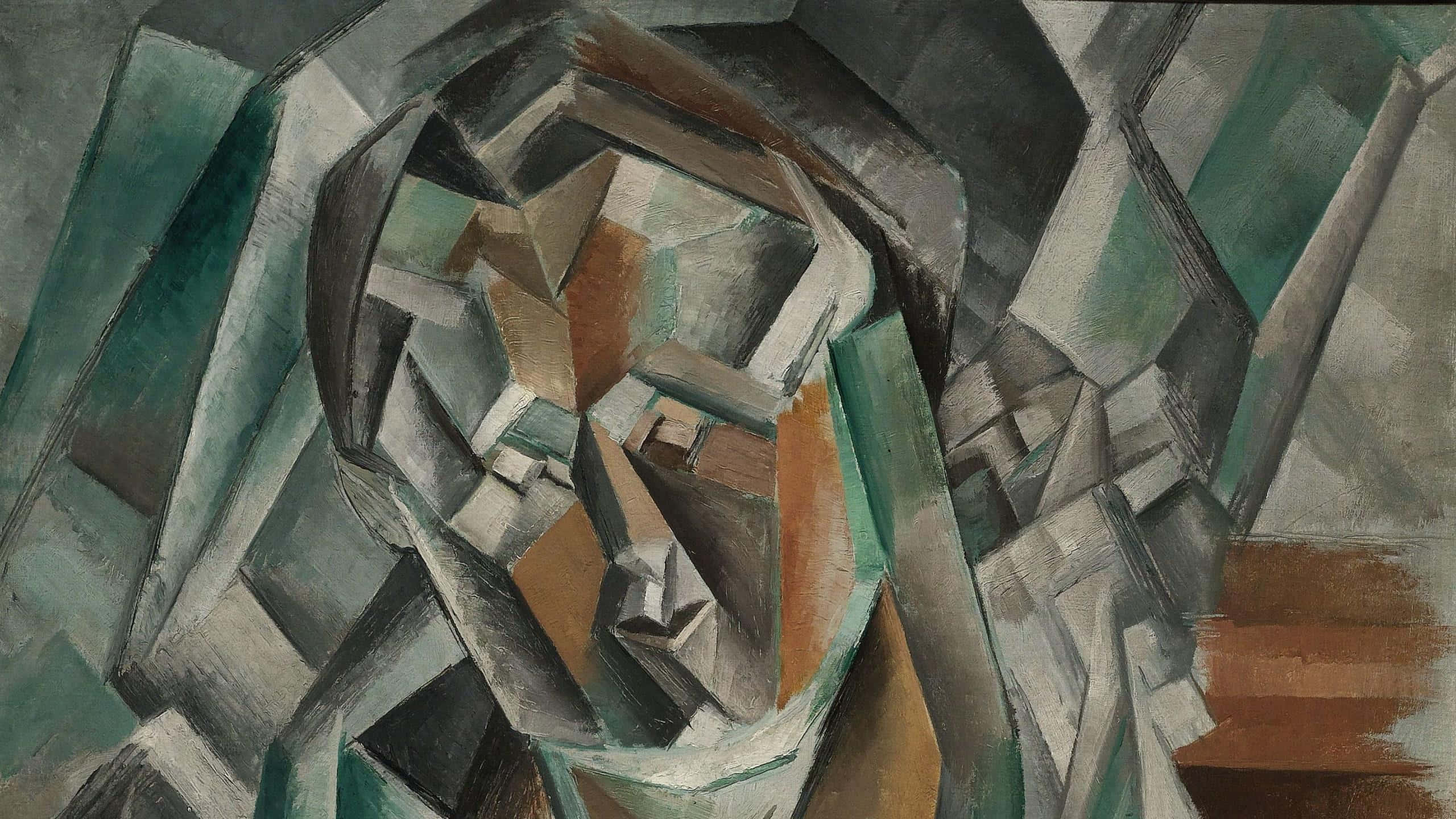 cubist portrait, gray teal, ochre, 2K Desktop Wallpaper