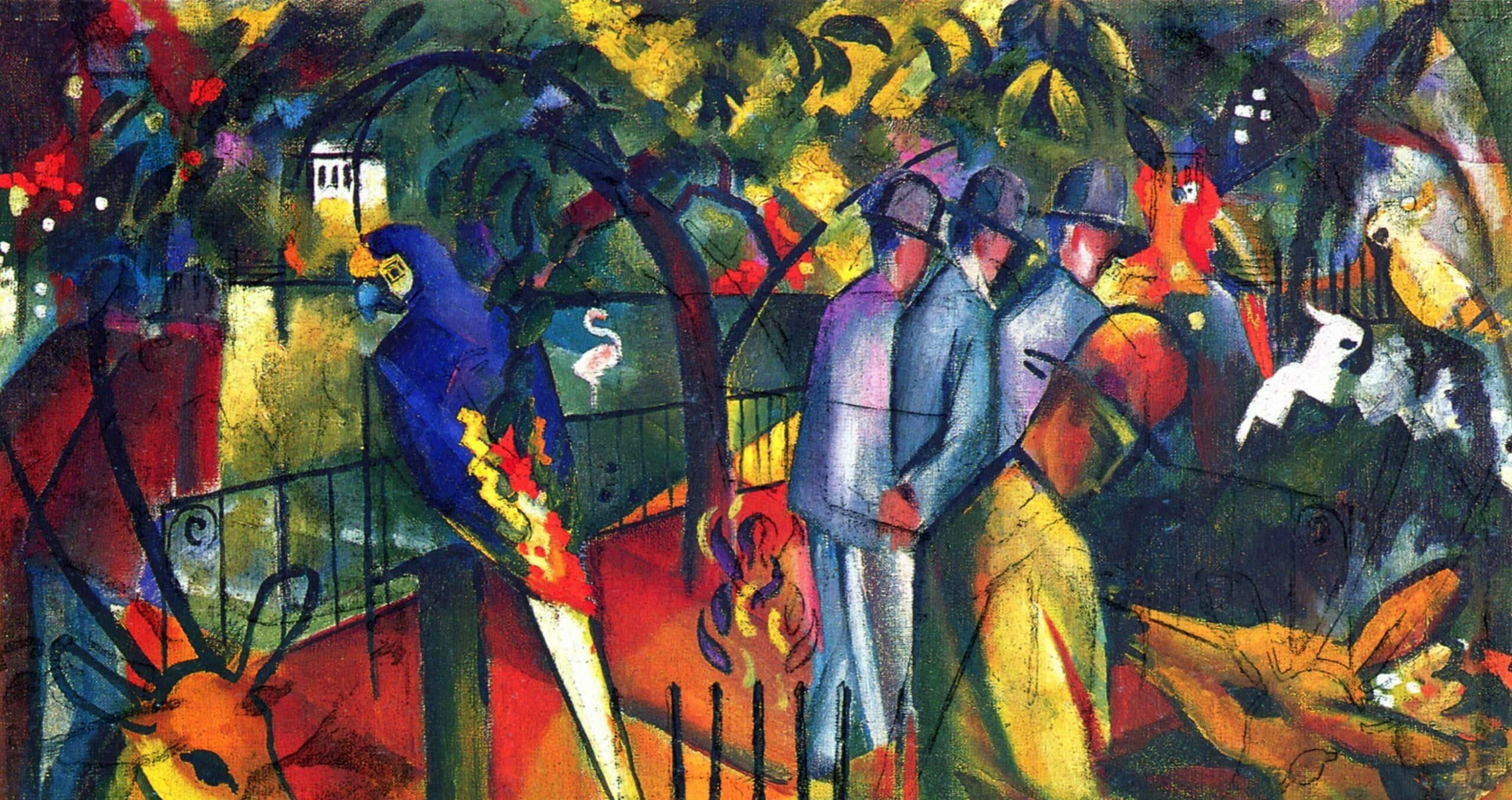 Picasso, vibrant expressionist scene, stylized figures, 2K Desktop Wallpaper