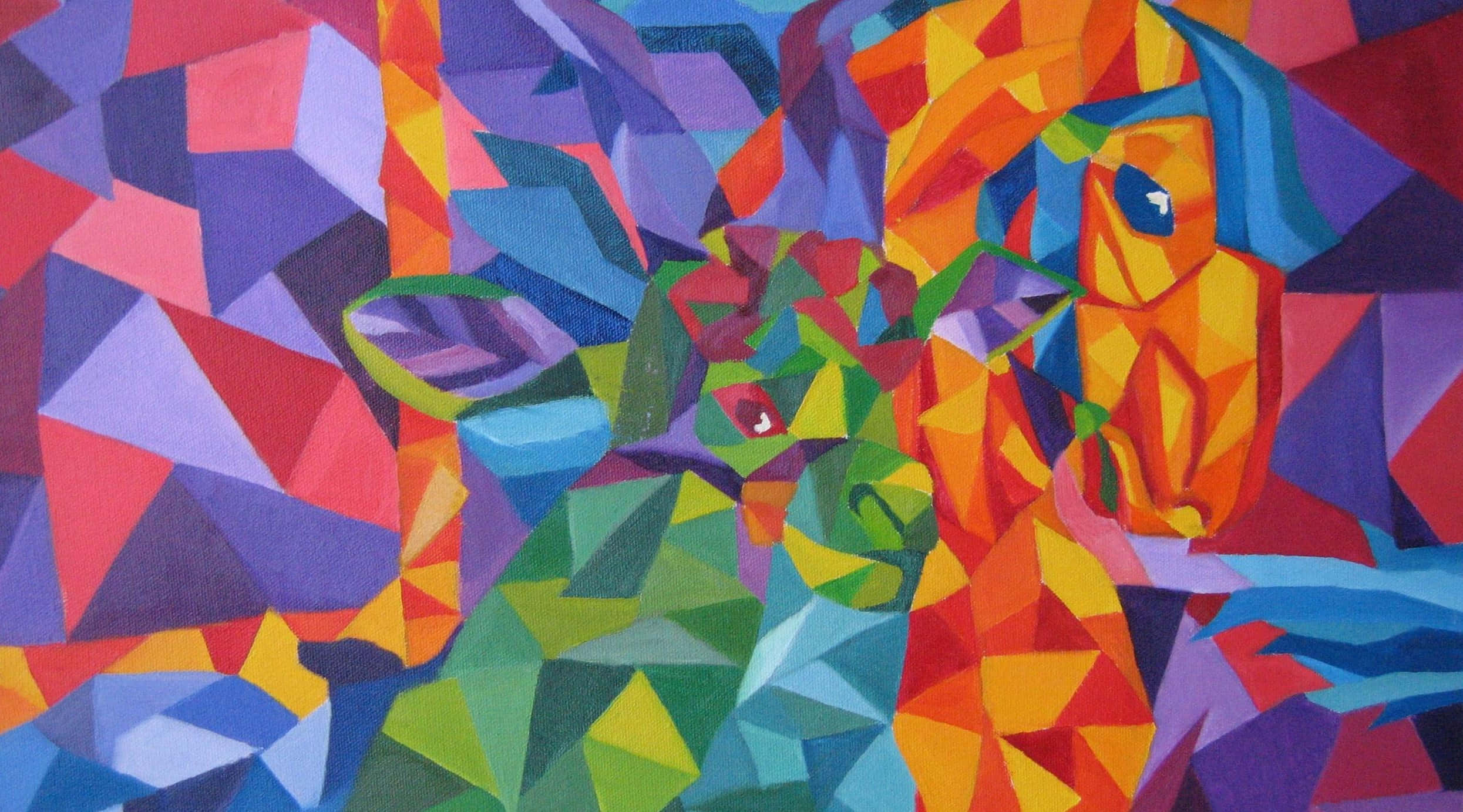 cubist style, colorful animal painting, geometric polygonal artwork, Full HD Desktop Wallpaper
