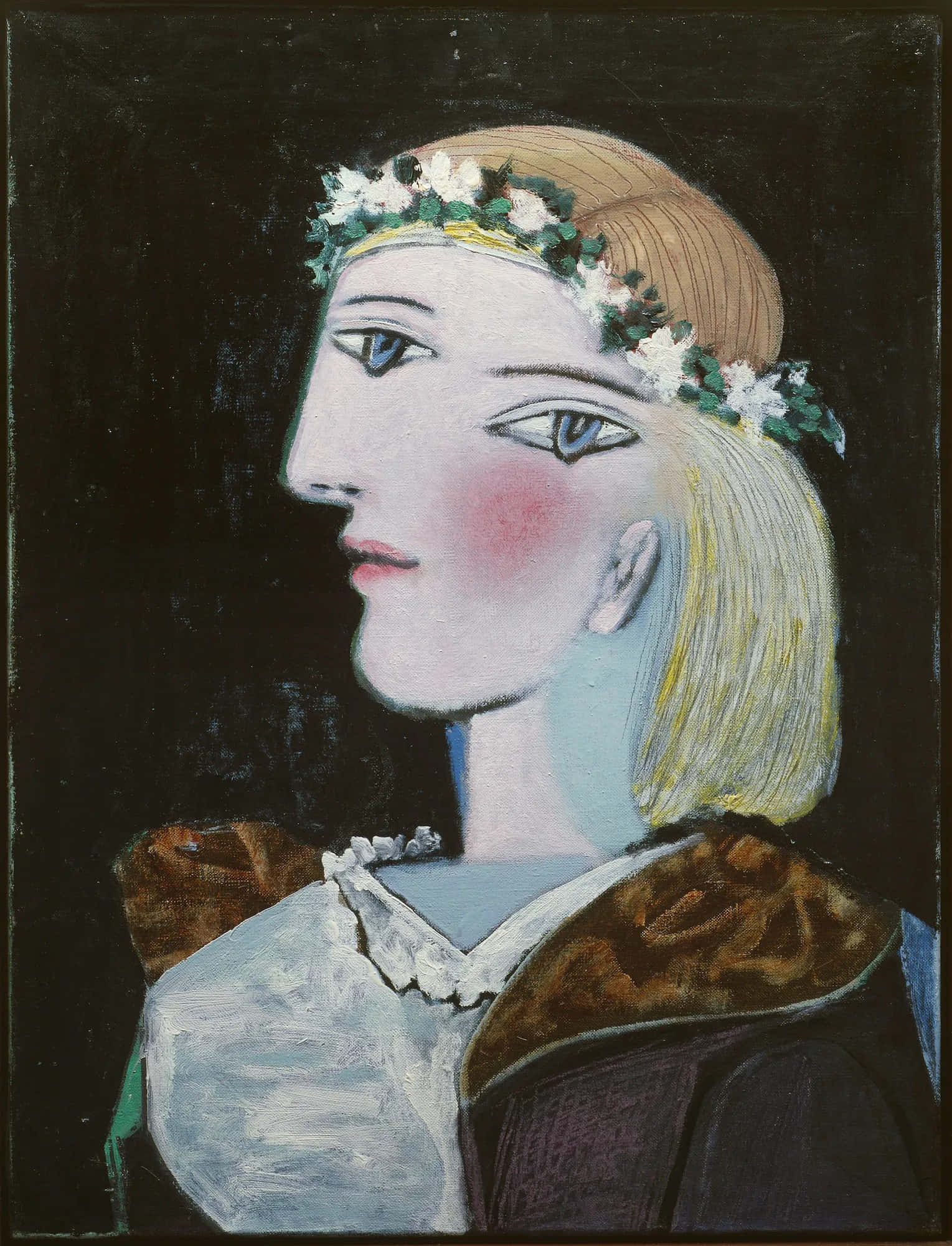 Picasso, portrait of a woman, floral crown, Full HD Phone Wallpaper