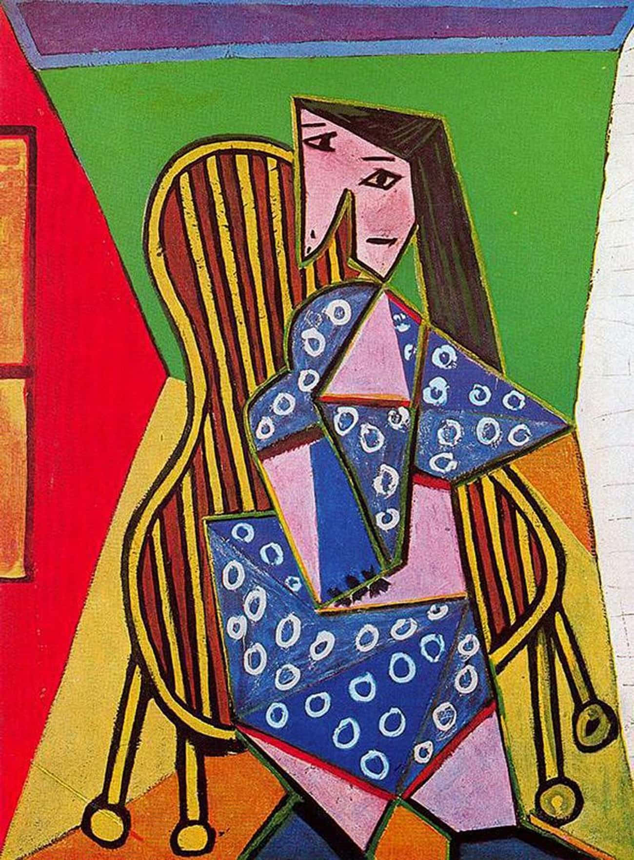 Picasso, cubist woman, blue patterned dress, HD Phone Wallpaper