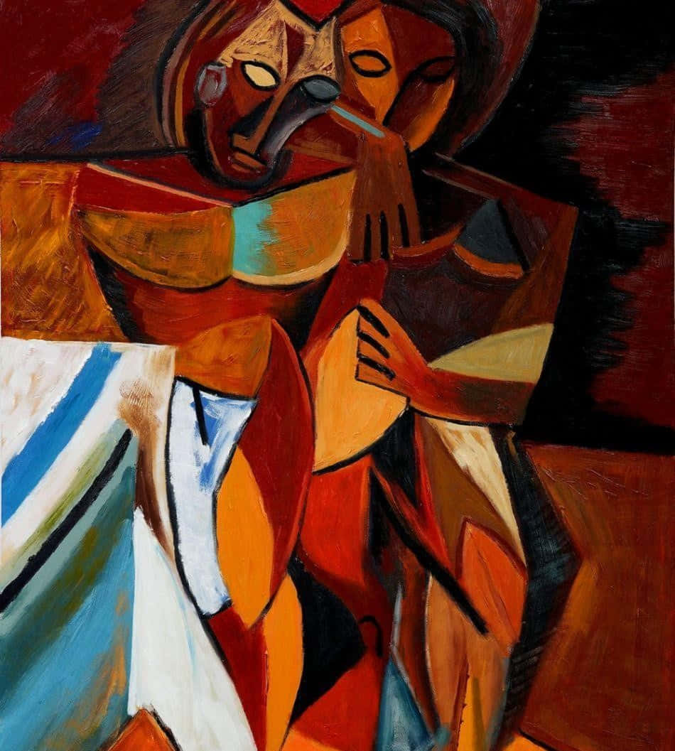 Picasso, cubist portrait, warm reds and oranges, SD Phone Wallpaper