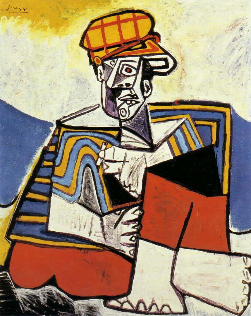Picasso, cubist painting, seated man, SD Phone Wallpaper