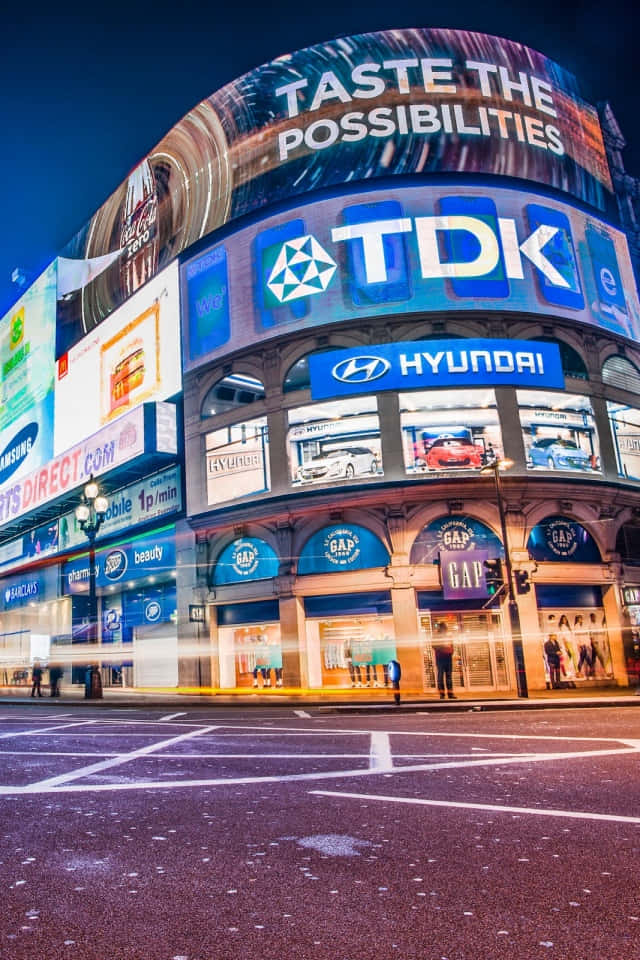 Piccadilly Circus, nighttime, glowing billboards, SD Phone Wallpaper
