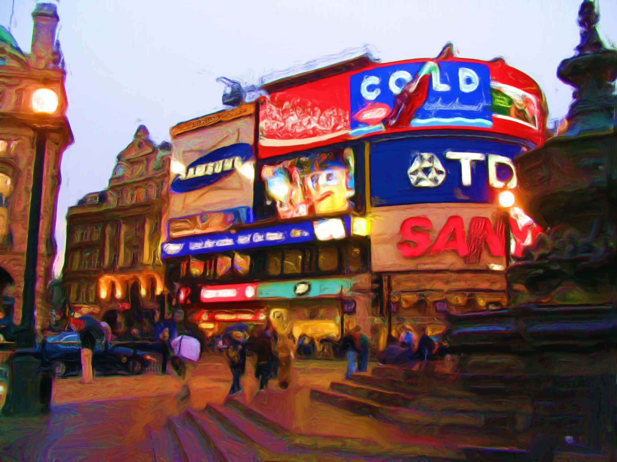 Piccadilly Circus, neon-lit, dusk, Full HD Desktop Wallpaper