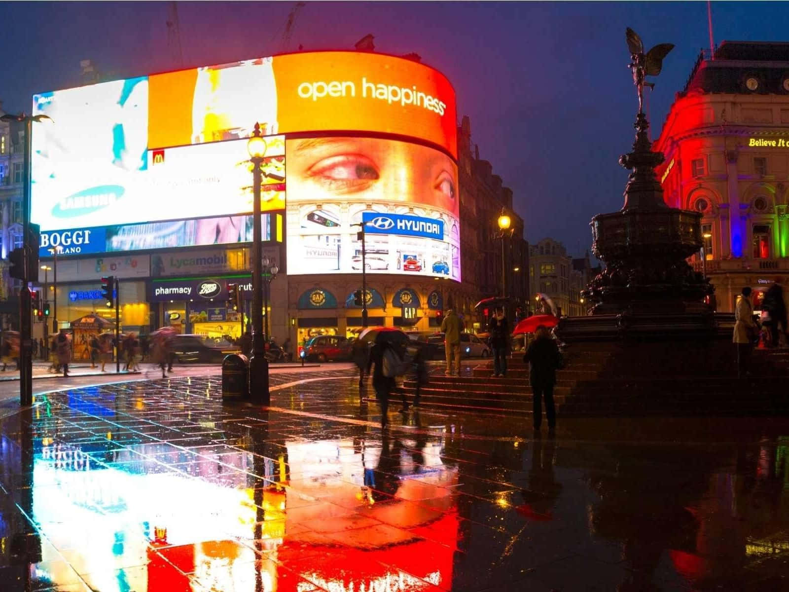 Piccadilly Circus, neon lights, towering billboards, HD Desktop Wallpaper