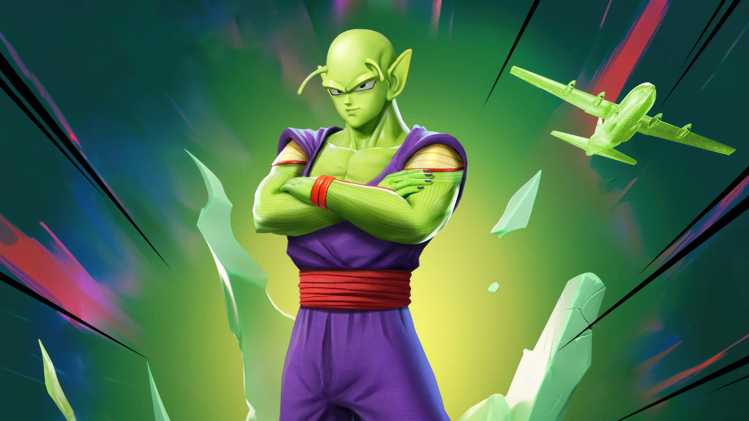 Piccolo, green aura, aircraft, 2K Desktop Wallpaper
