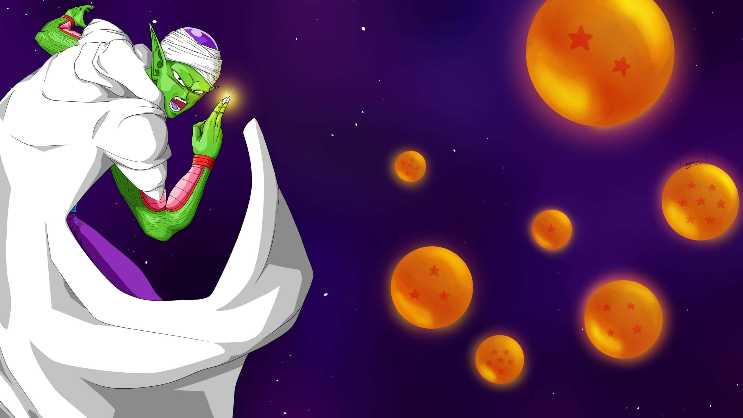 Piccolo, dragon balls, purple starry sky, 2K Desktop Wallpaper