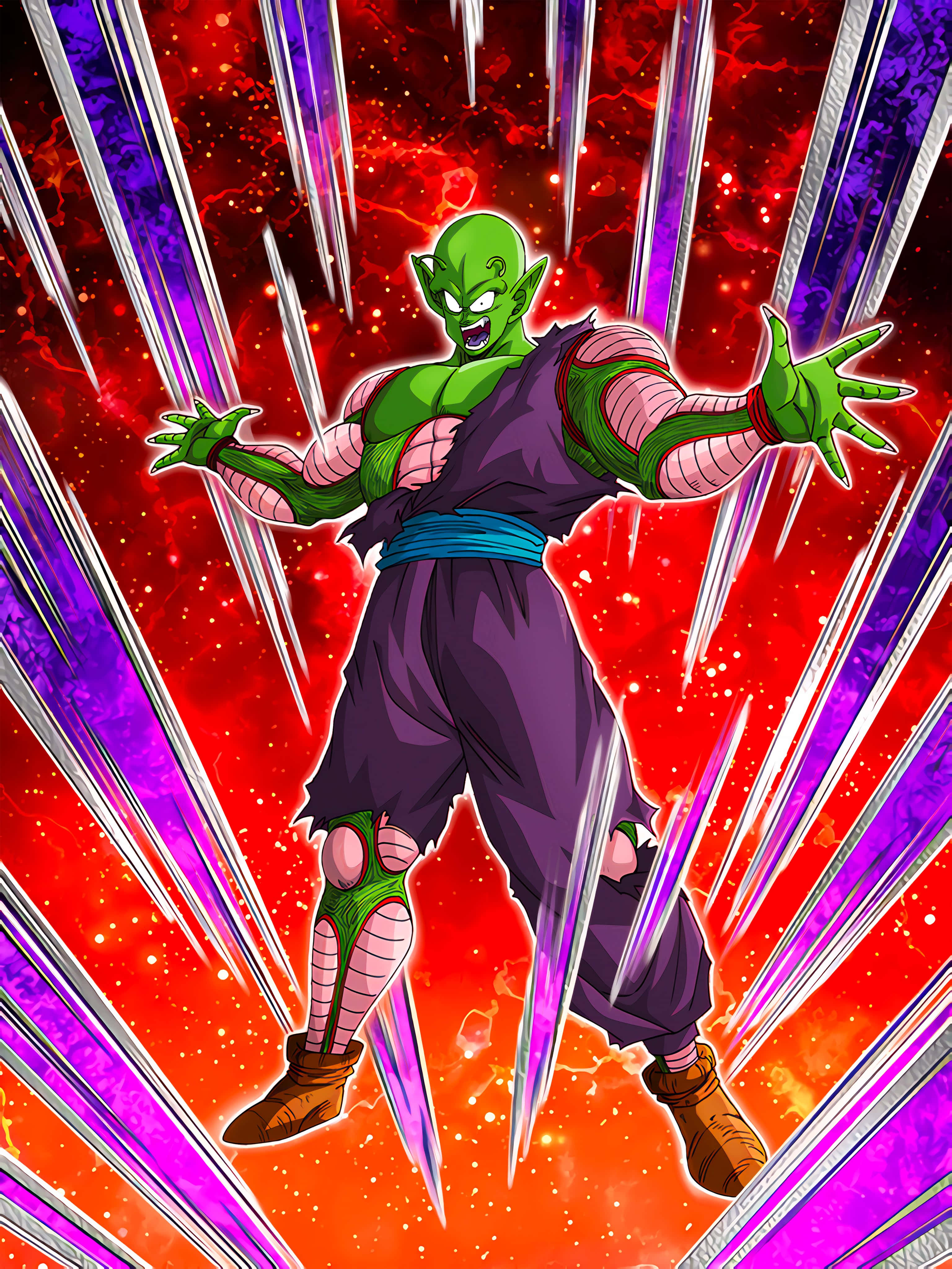 Piccolo, cosmic energy, fiery red and purple cosmic background, 4K Phone Wallpaper