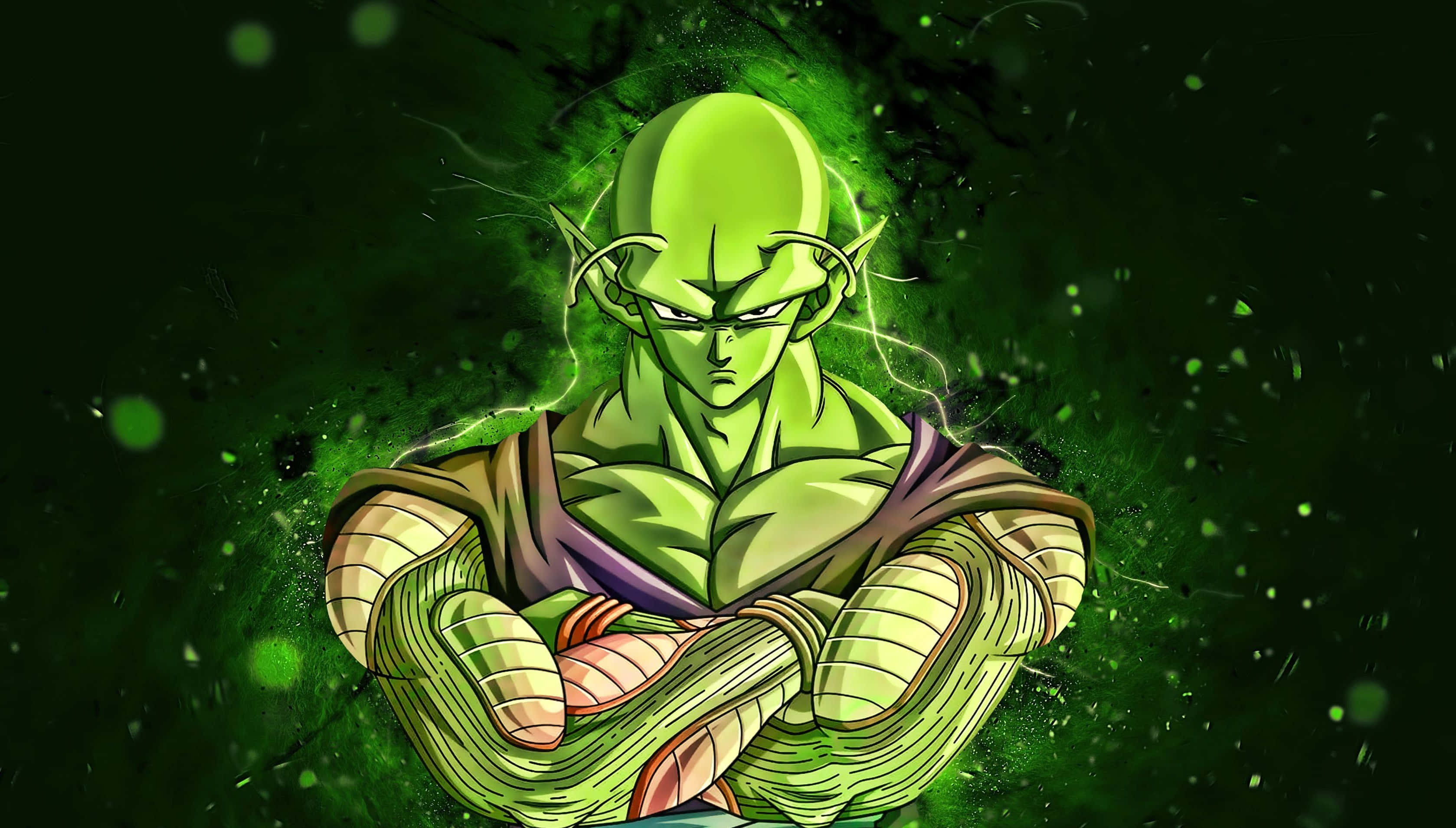 Piccolo, green aura, muscular green-skinned anime character, 2K Desktop Wallpaper