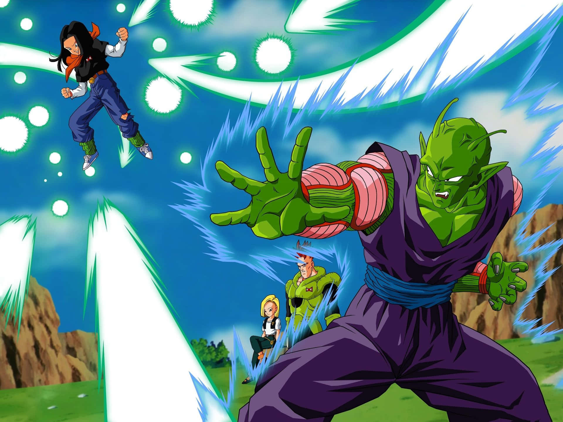 Piccolo, green-skinned warrior, blue energy blasts, Full HD Desktop Wallpaper
