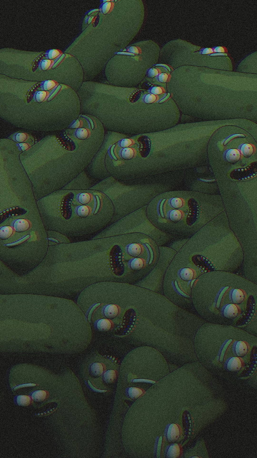 Pickle Rick, green, wide eyes, Full HD Phone Wallpaper
