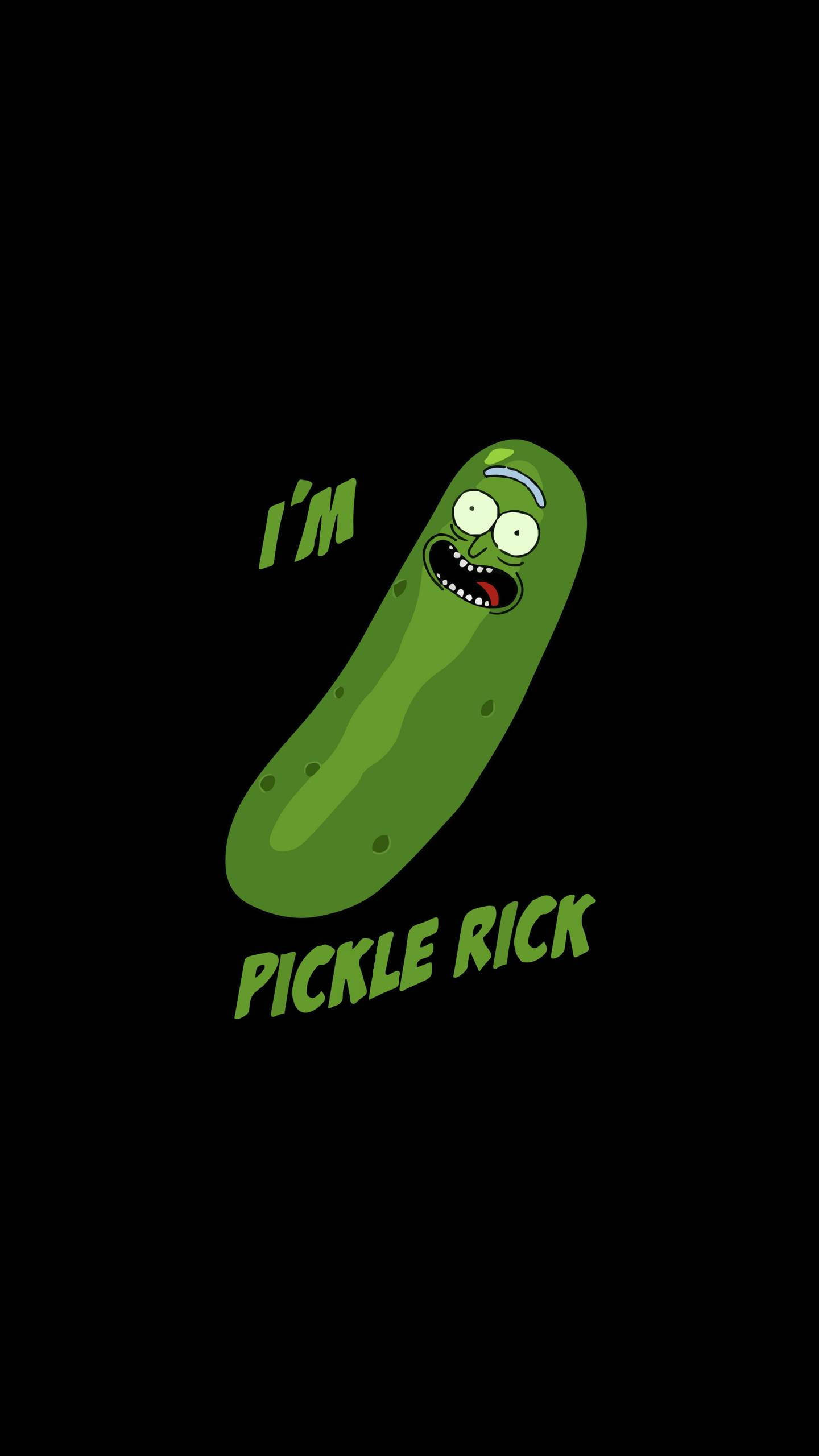 I'm Pickle Rick, cartoon pickle, wide eyes, 2K Phone Wallpaper