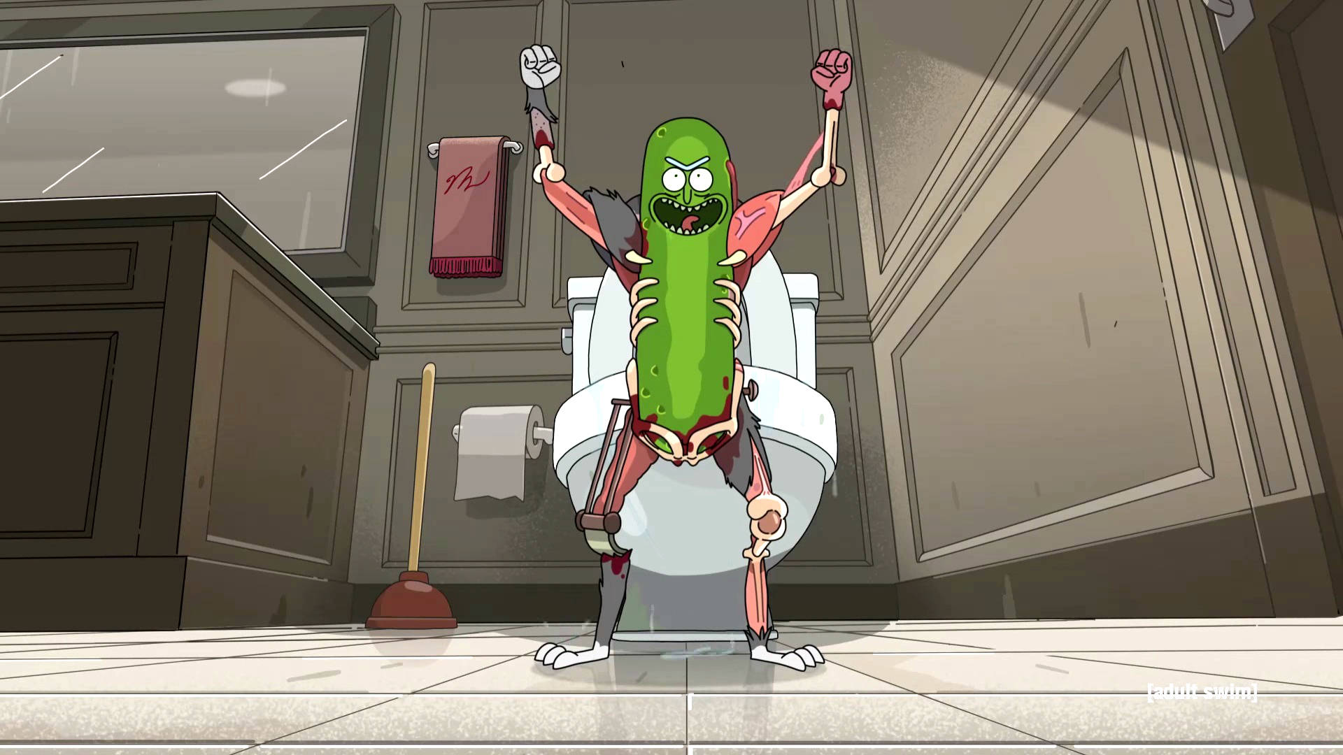 Pickle Rick, bathroom, toilet, Full HD Desktop Wallpaper