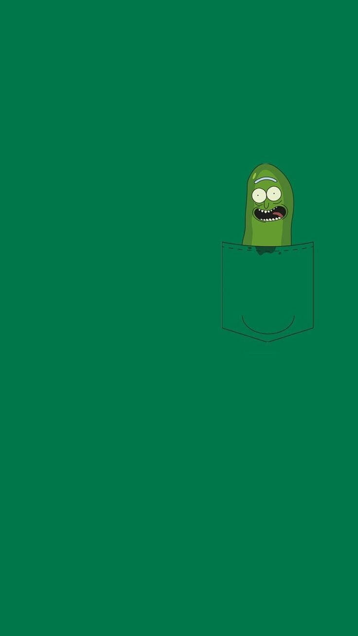 Pickle Rick, pocket, solid green background, HD Phone Wallpaper