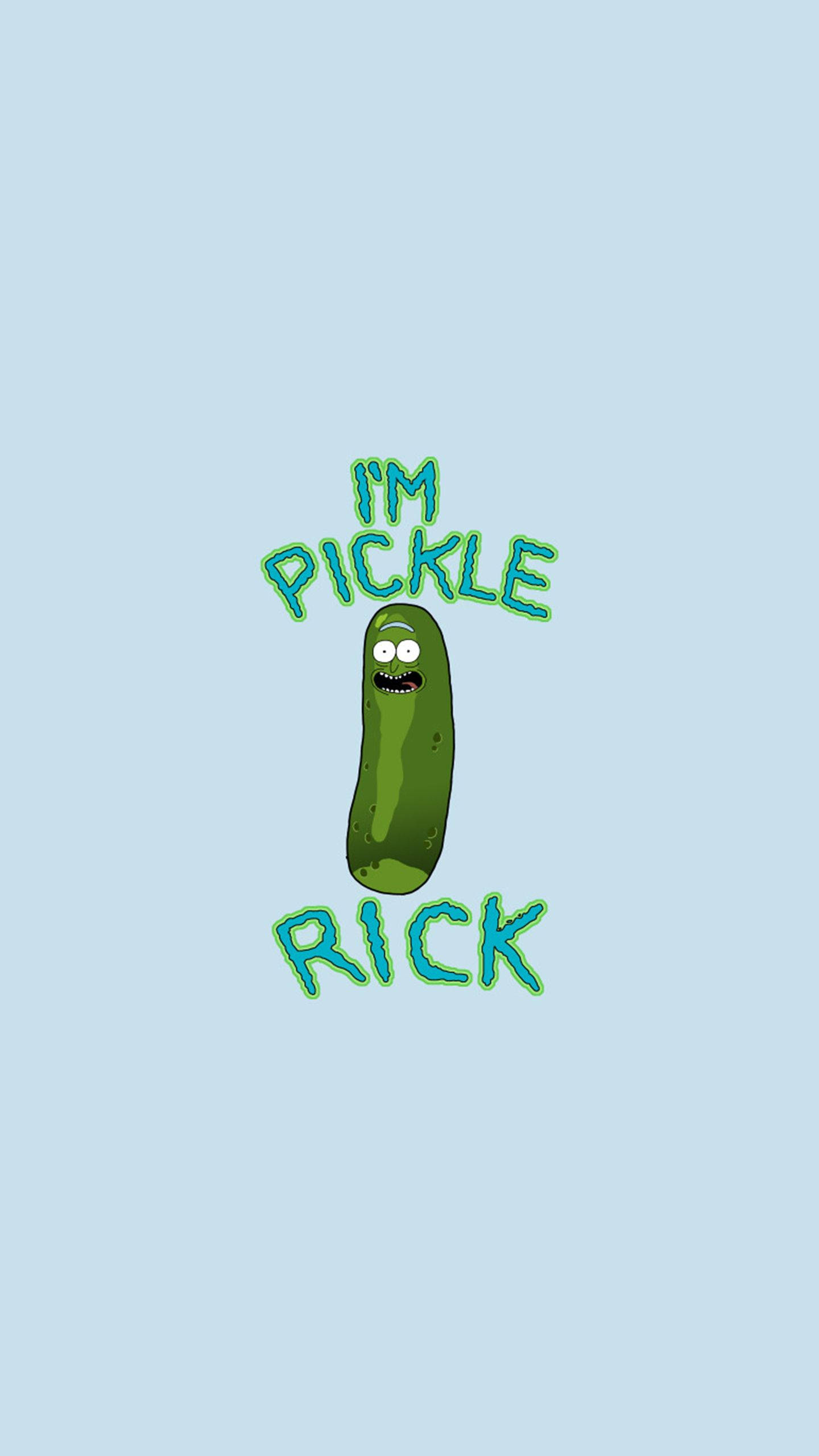 Pickle Rick, I'M PICKLE RICK, light blue background, 2K Phone Wallpaper