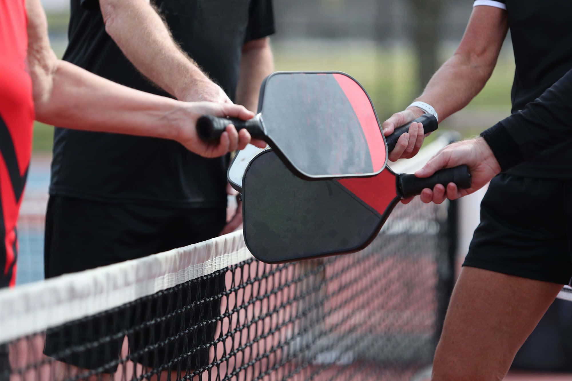 pickleball paddle, tap over net, outdoor court, Full HD Desktop Wallpaper