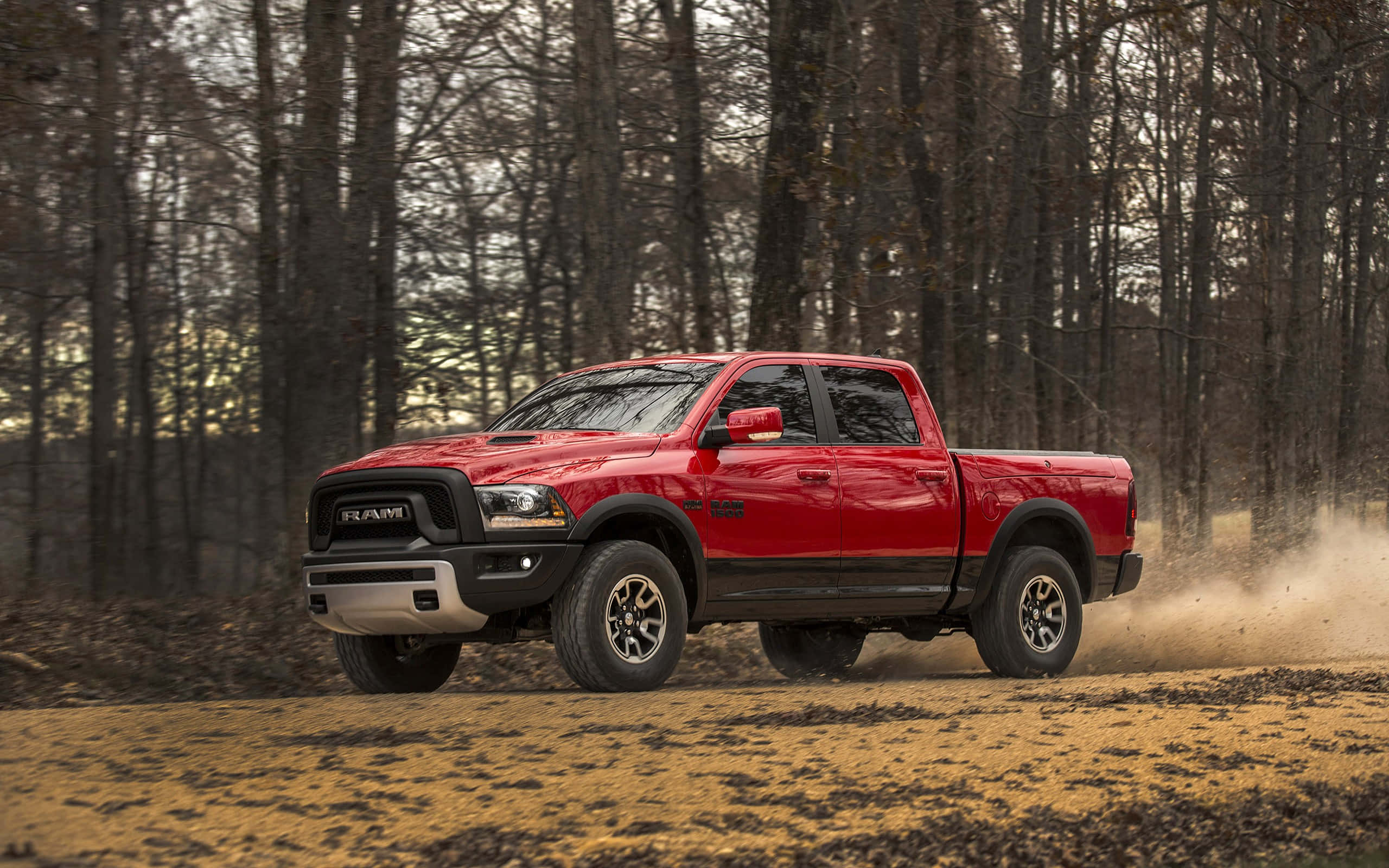 2017 RAM 1500 Rebel, red, forest, 2K Desktop Wallpaper