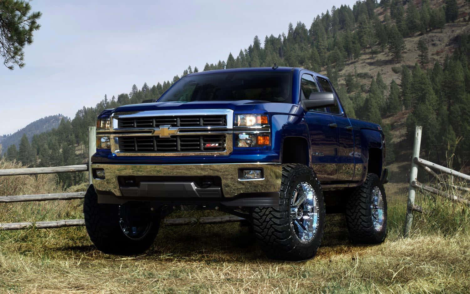 2014 Chevrolet Silverado 1500, shiny blue, chrome wheels, HD Desktop Wallpaper