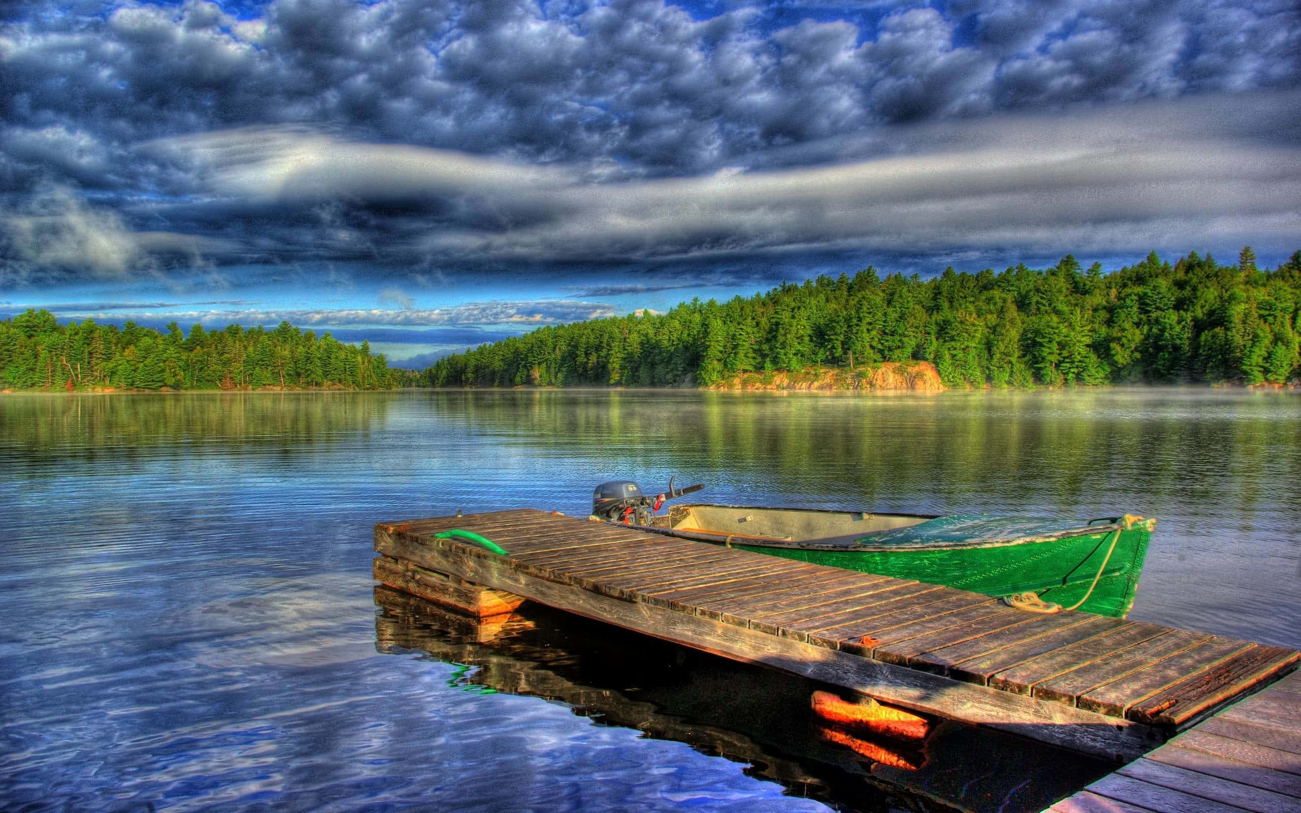 2560 x 1600, wooden dock, misty lake, 2K Desktop Wallpaper