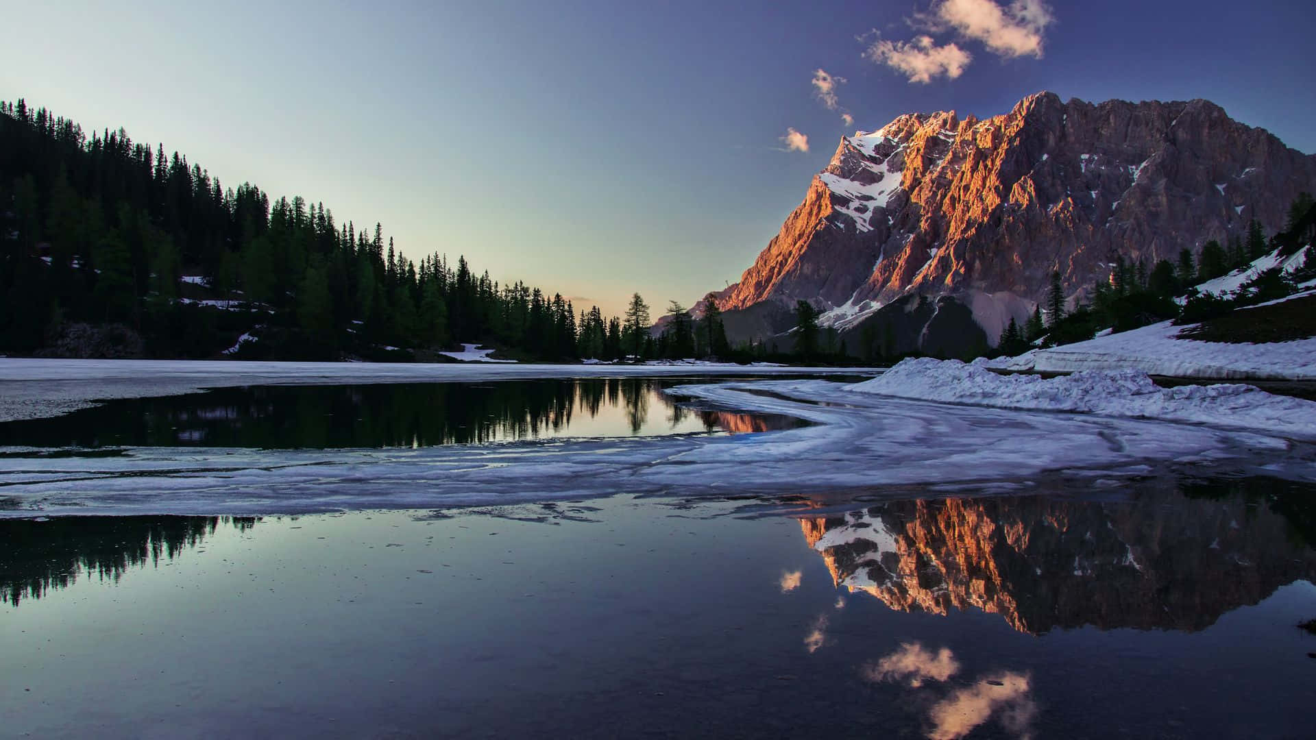 serene mountain lake, sunset, snow-capped peaks, Full HD Desktop Wallpaper