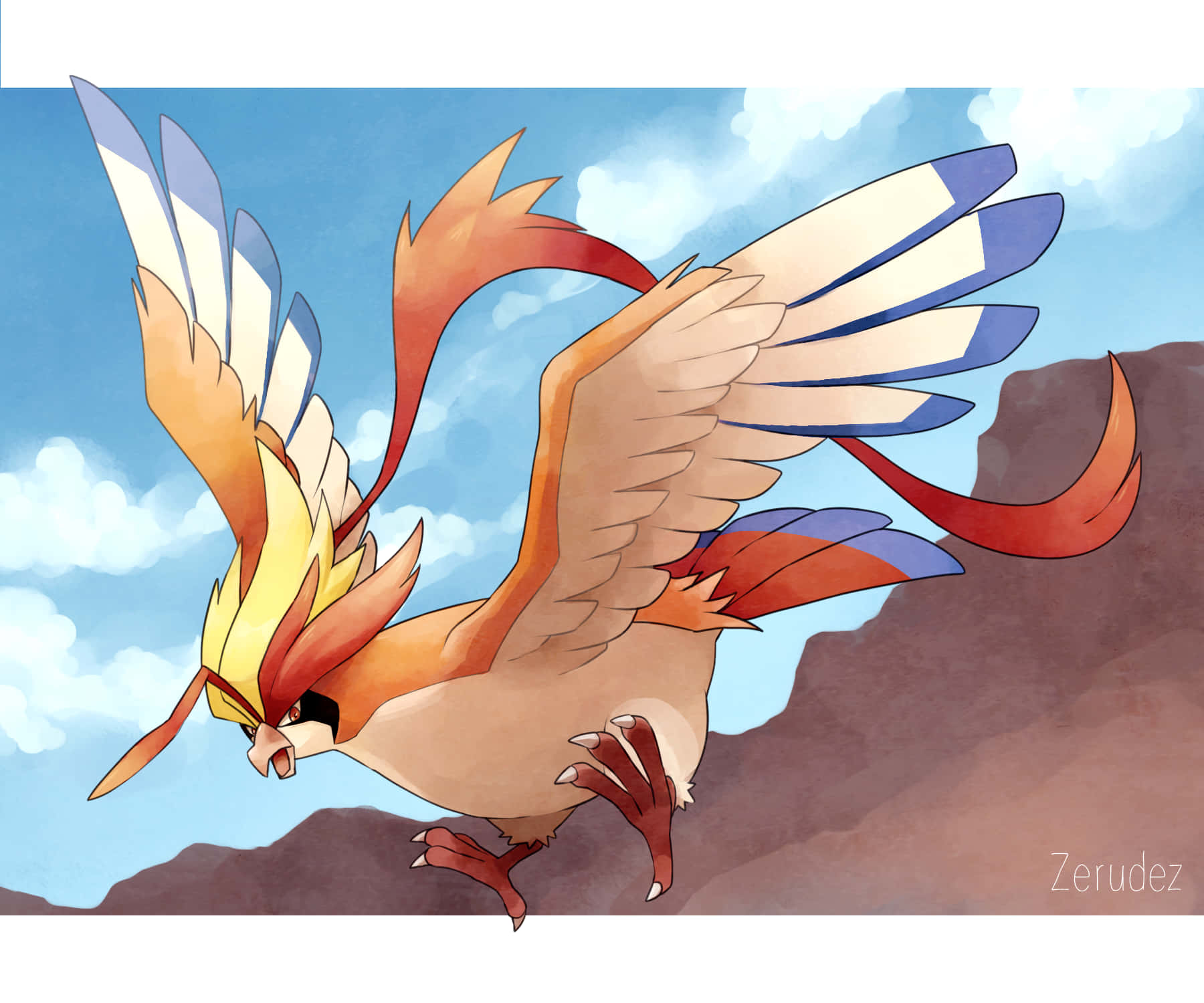 Pidgeotto, blue sky, fluffy clouds, HD Desktop Wallpaper