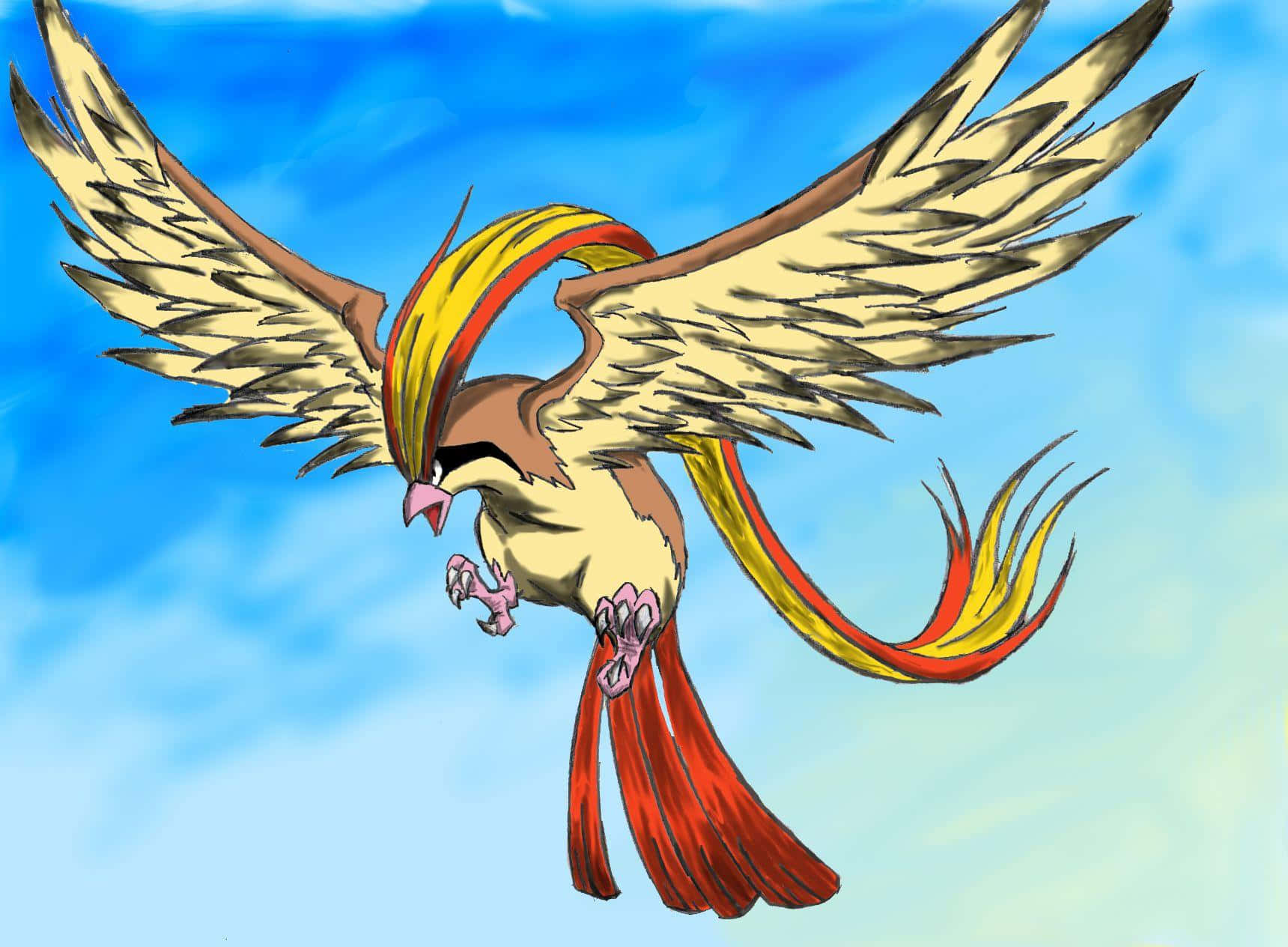 Pidgeotto, golden yellow plumage, red plumage, HD Desktop Wallpaper