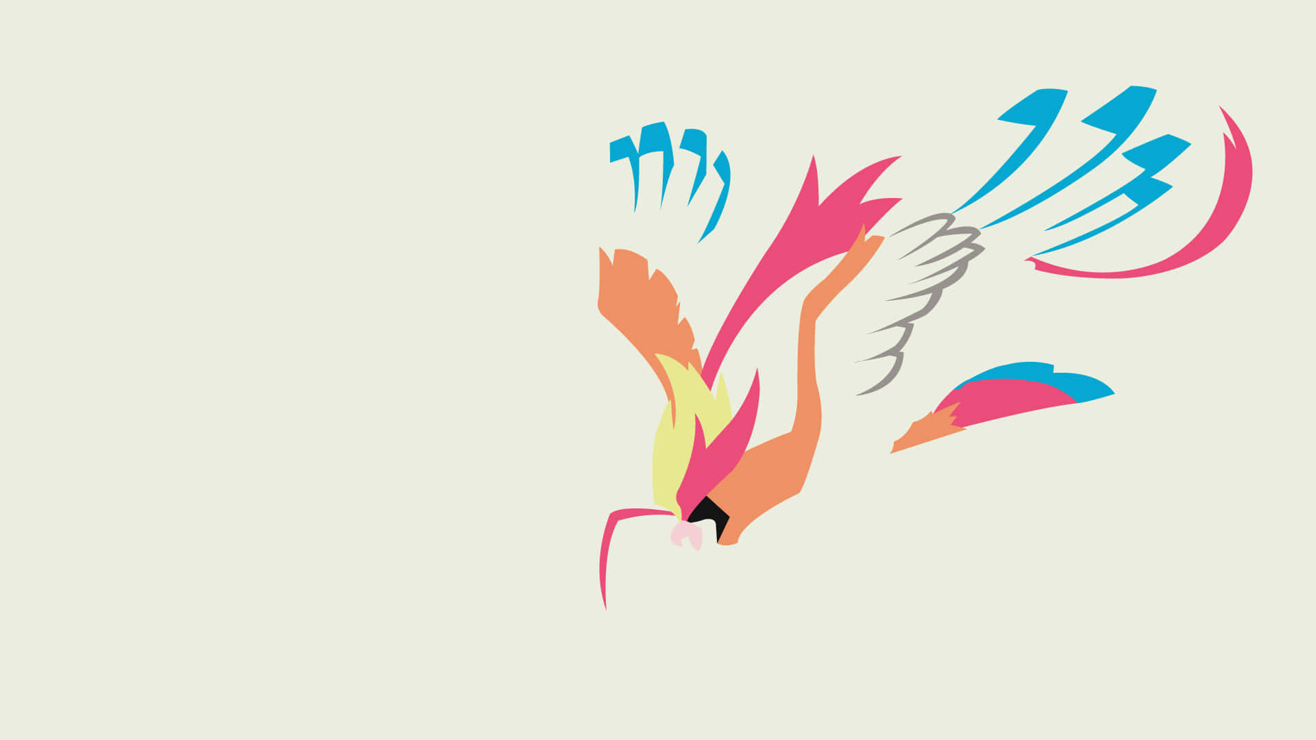 Pidgeotto, vibrant pink orange and blue feathers, stylized bird, Full HD Desktop Wallpaper
