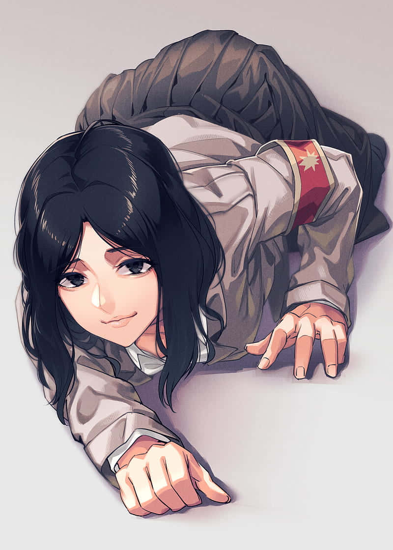 Pieck, long black hair, gray uniform, SD Phone Wallpaper